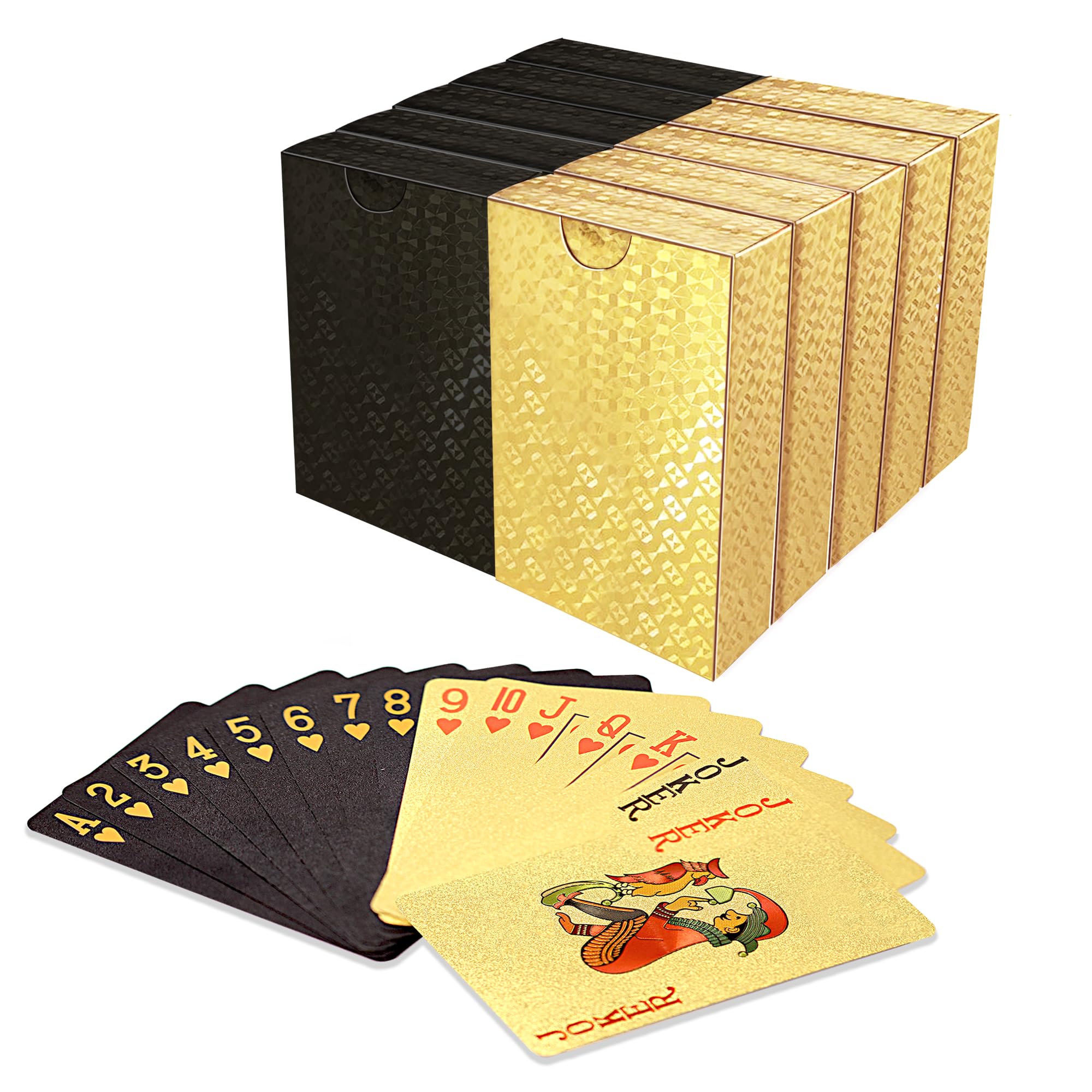 SWINILAYA 10 Packs Playing Card - 5 Black 5 Gold HD Waterproof Plastic 54 Cards Standard Index Poker of Cards for Family Party