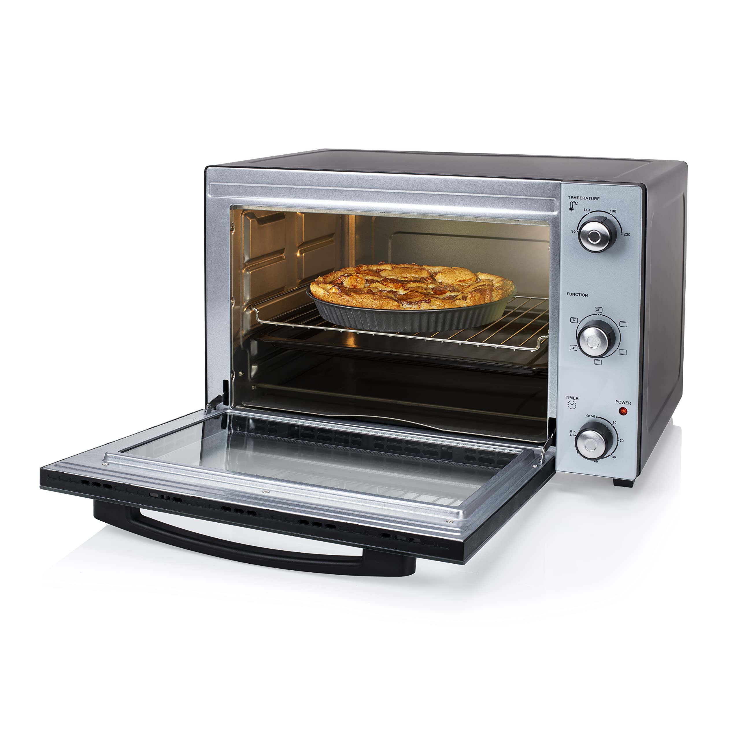 Princess 112754 Horno de Convección, 45 litros, funciones de convección, descongelación y asado, asador incluido, temporizador de 60 min, bandeja para migas extraíble, 90-230 ⁰C, 1800 W
