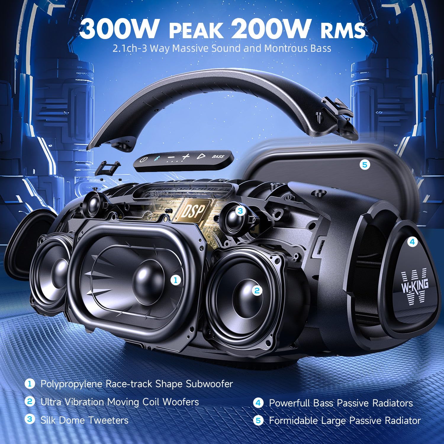 Amazon.com: W-KING 300W Peak 200W RMS Portable Bluetooth Speakers