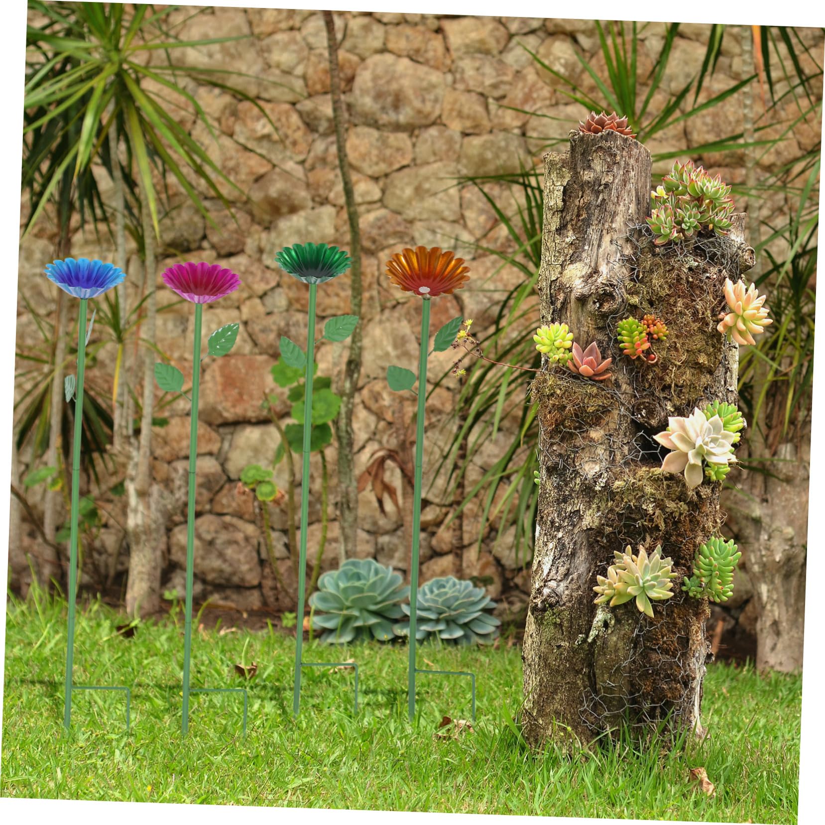 GALPADA 4pezzi Mangiatoia per Colibrì all Aperto con Picchetto Ciotola per Cibo per Uccelli da Giardino Vasca da Bagno per Uccelli Stazione di Abbeveraggio per Api Forma di Fiore