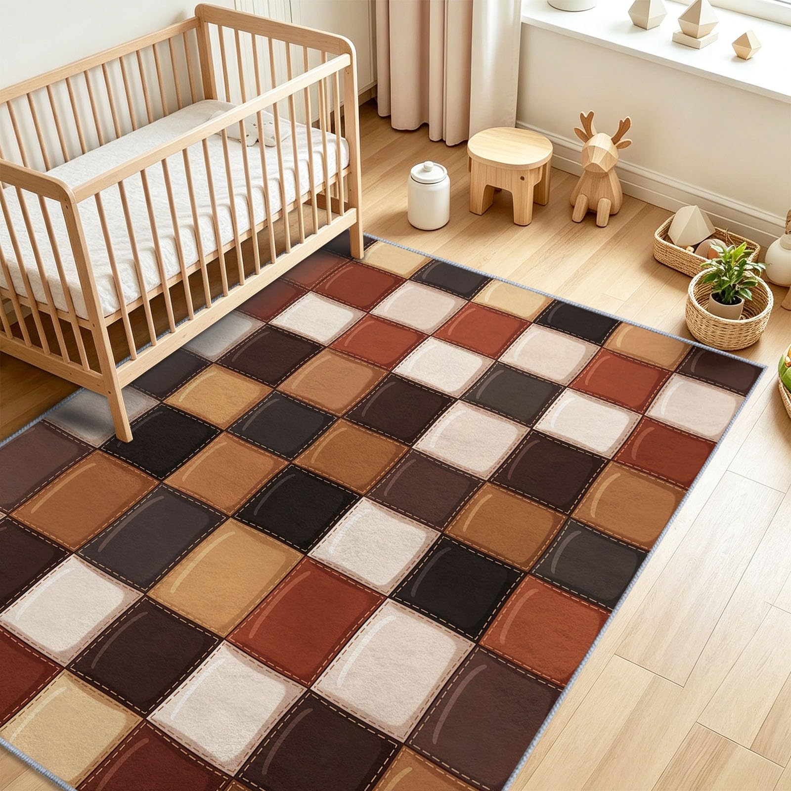 Tappeto in stile retrò per soggiorno, 120 x 170 cm, a scacchiera, per camera da letto, morbido, a pelo corto, antiscivolo, classico, per sala da pranzo, ufficio, cucina, cameretta dei bambini
