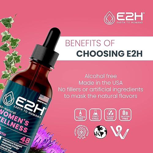Miniatura 8 de E2H All Natural Women's Wellness, equilibrio hormonal y alivio del síndrome premenstrual con cohosh negro, Dong Quai y raíz de regaliz para aliviar