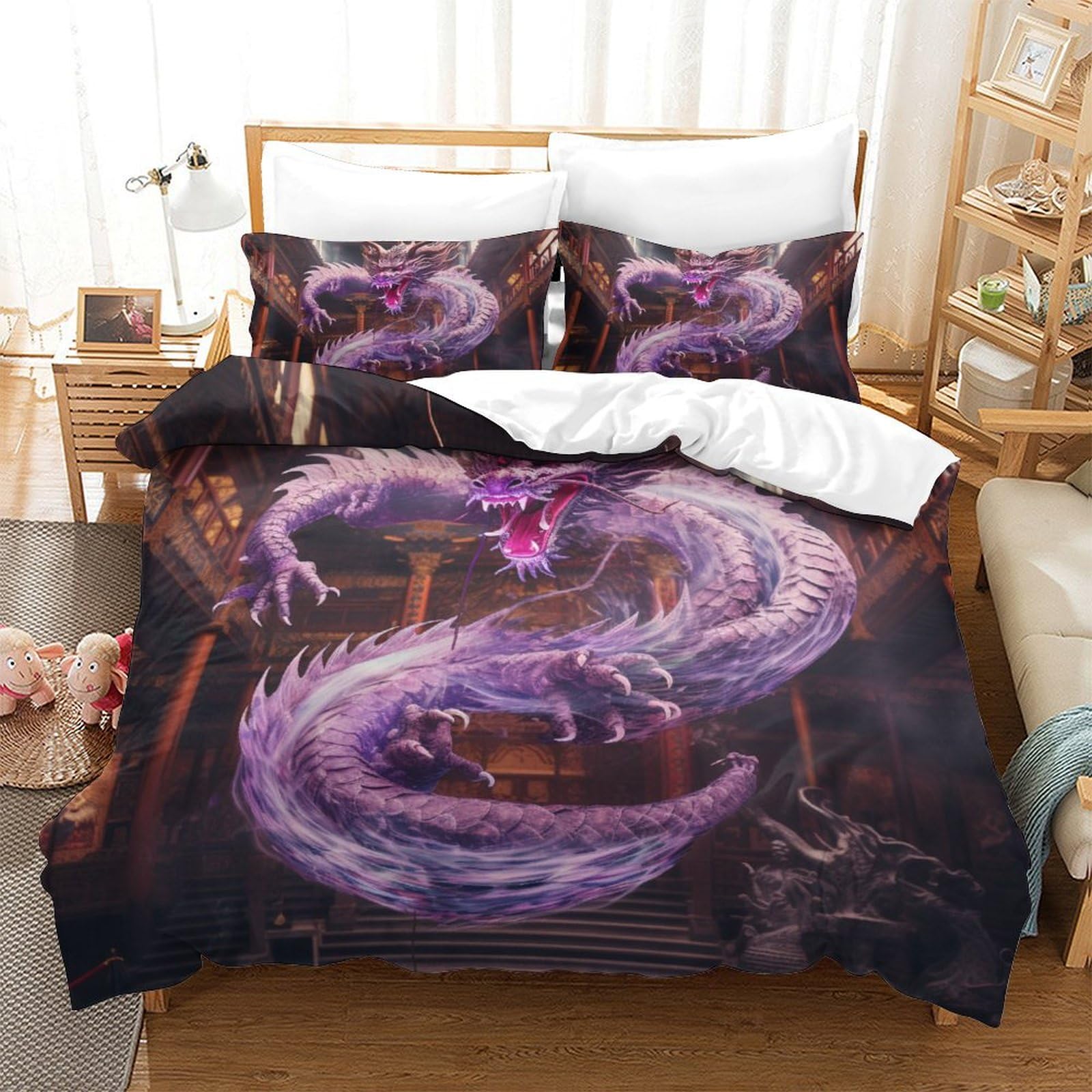 Housse de couette dragon microfibre 3 pièces pour en finir avec le linge de lit rêche