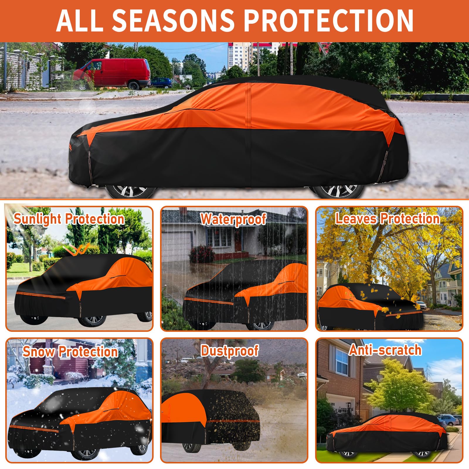Fundas completas para coche para Volkswagen Tiguan 2007-2024, 6 capas de algodón, impermeable, lluvia, nieve, UV, polvo, todo tipo de clima, transpirable, protector de granizo (455 cm)