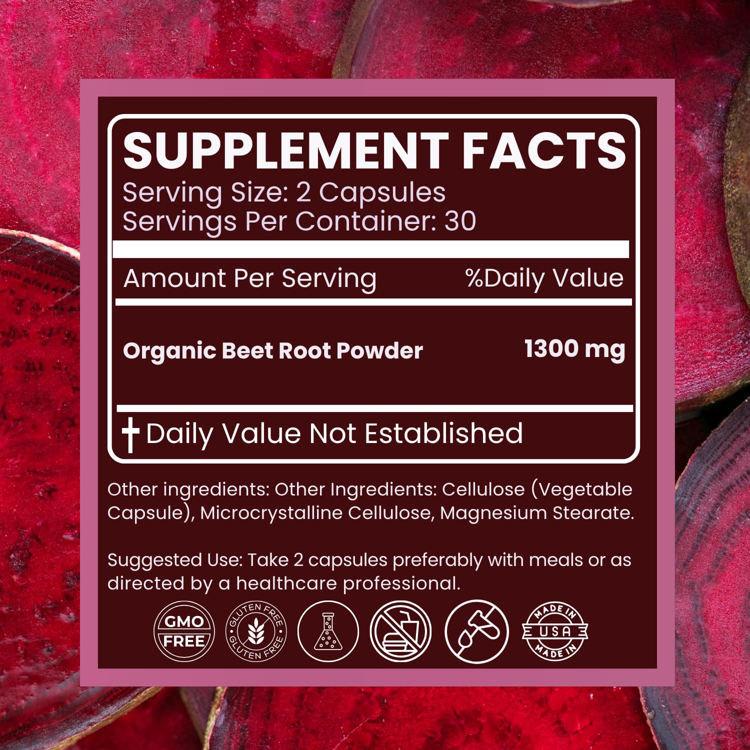 ENCLARE Beet Root Capsules 1300mg - Organic Beet Root Powder Capsules Support Heart Health, Blood Pressure, Brain, Energy, Circulation - Beetroot Powder Nitric Oxide Supplements, Non-GMO 60 Capsules — Amazon image 6