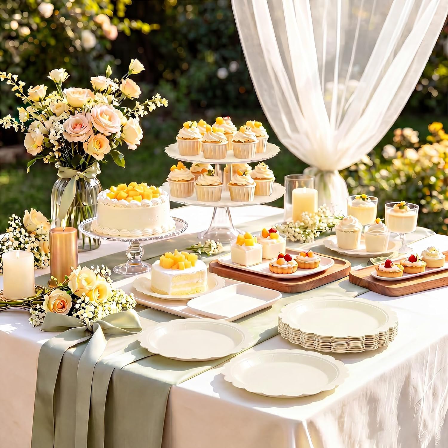  30 Pcs Ivory Paper Plates, 7" Cream Dessert Cake Appetizer Plates thumbnail