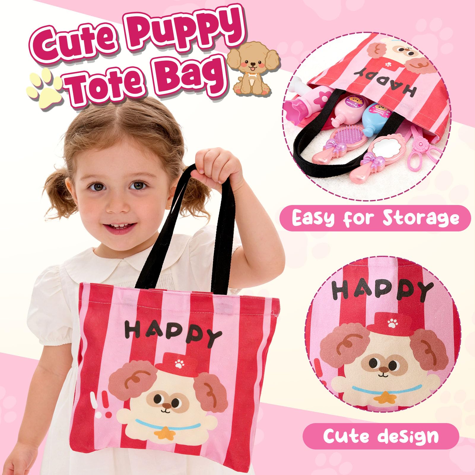 Chien Jouet Enfant Chien Interactif Electronique Qui Marche et Aboie avec Poussette Jouet, Peluche Chien Interactif Réaliste Jeu De Rôle Nourrir Baigner Anniversaire Noël Cadeau pour Fille Enfant