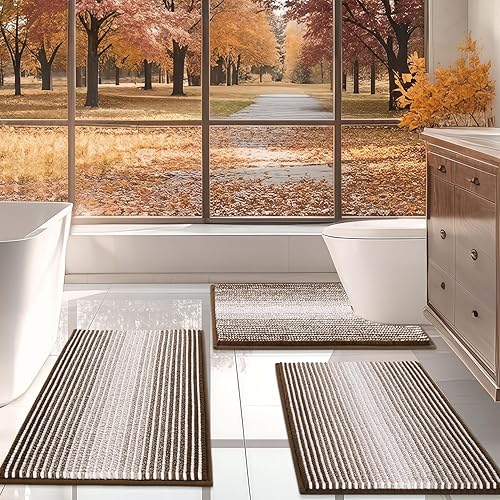 Miniatura 14 de BSICPRO Juego de alfombras de baño de 3 piezas, alfombrillas de inodoro de contorno en forma de U, juego de tapete de baño, larga alfombrilla de
