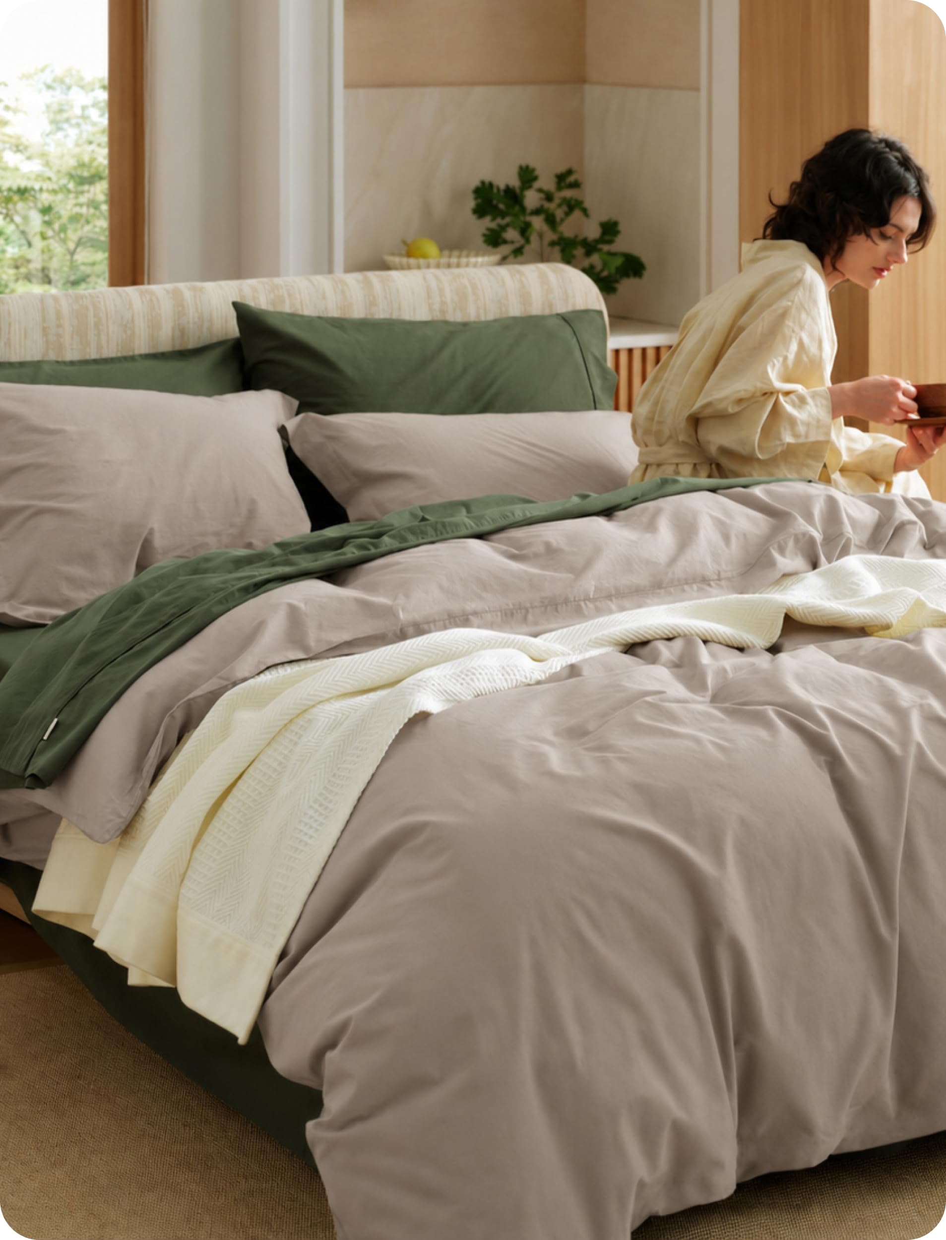 Bedsure PureWoven 100% Washed Cotton Duvet Cover Set, Cal King, 3-PC
