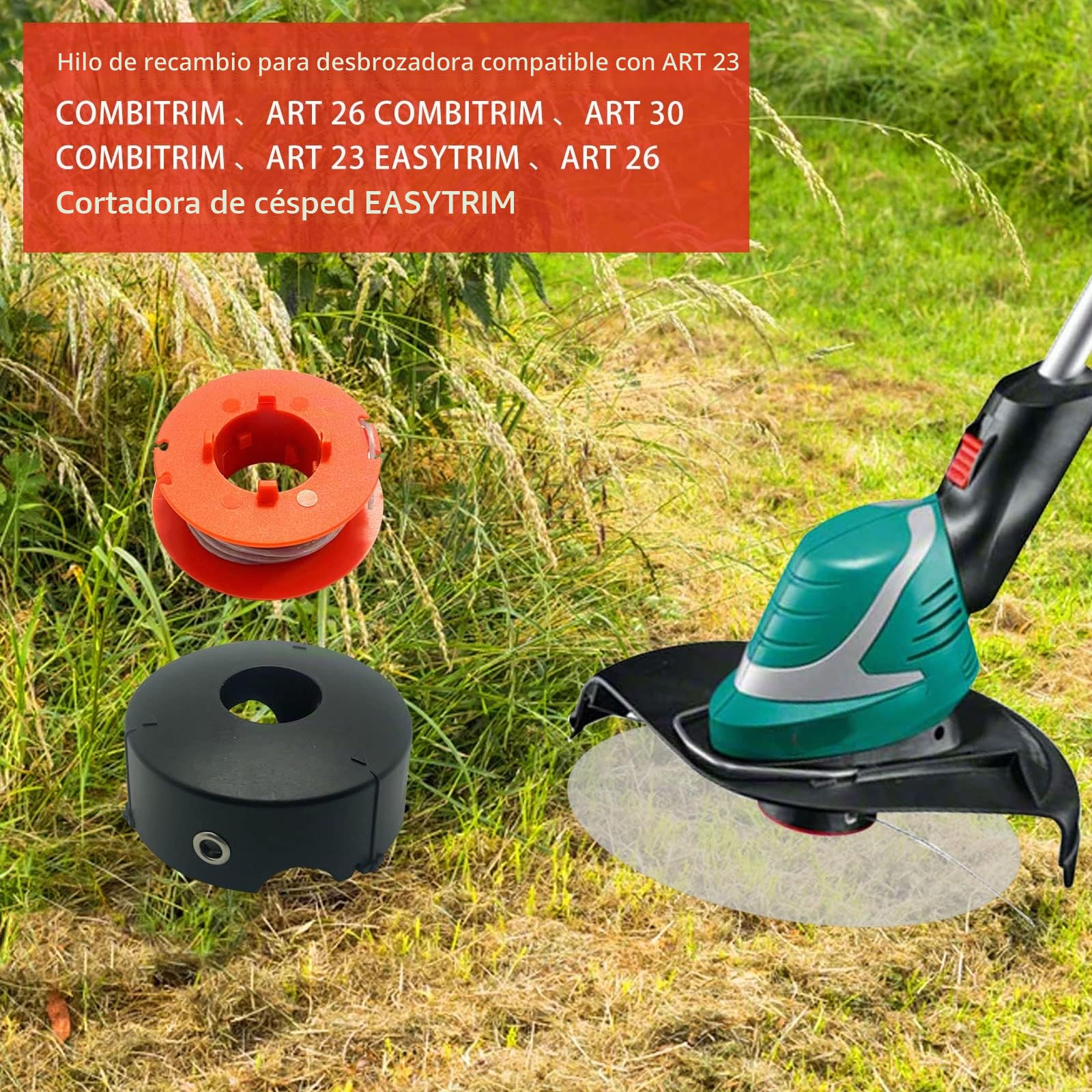 CDIYTOOL F016800175 Bobina desbrozadora Φ1,6 mm, 8 m, para Bosch Art 23 26 30 COMBITRIM EASYTRIM Carrete línea Repuesto Alambre, Carrete Recortadora césped con Cubierta F016L71088