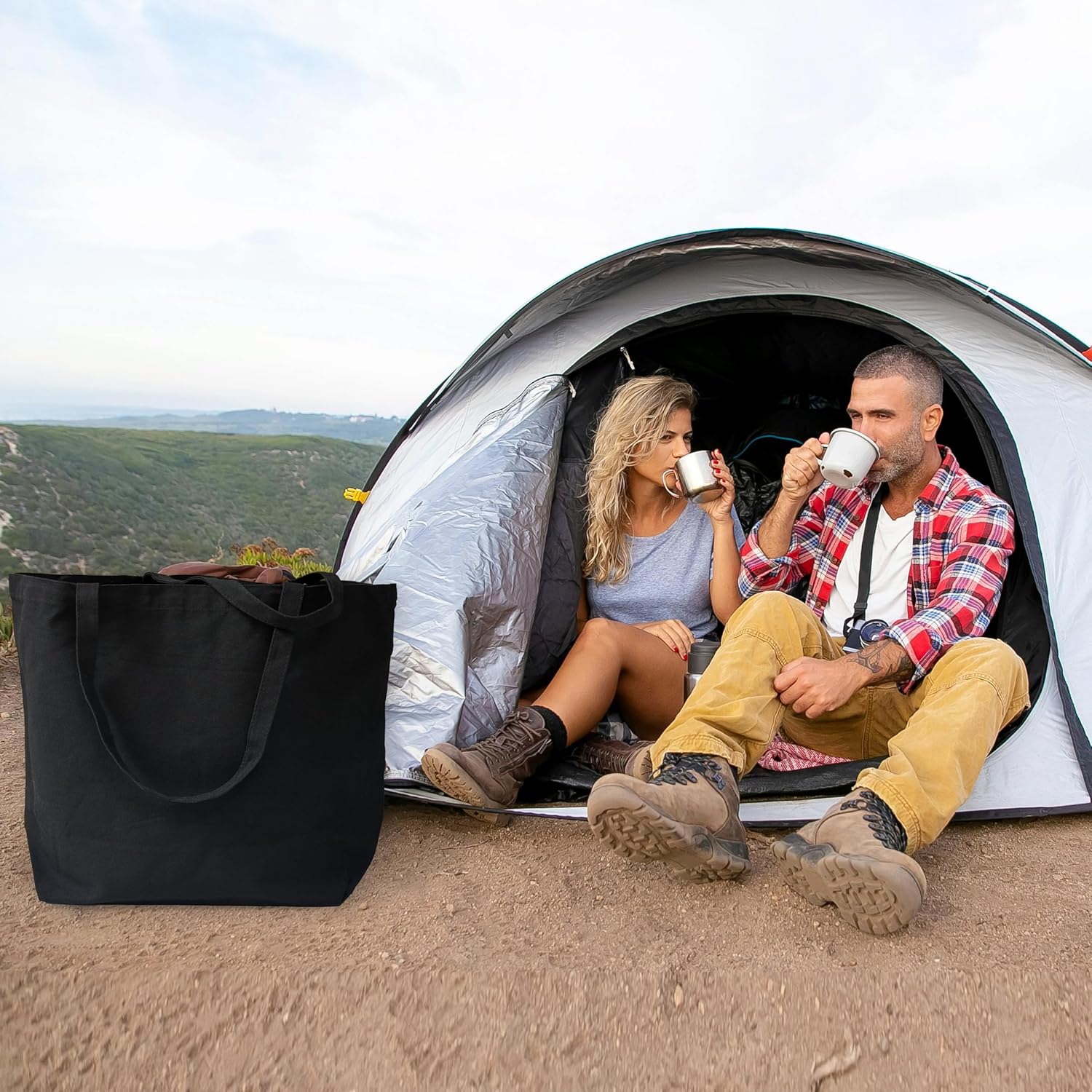 Koolmox 6-PACK 22x16x7.8'' Extra Large Canvas Tote Bags Bulk 12Oz Thick Heavy Duty Reinforced Handles, Blank Black Canvas Grocery Bag Multi Purpose Tote Travel Beach Tote bag Shopping Bags - Image 7