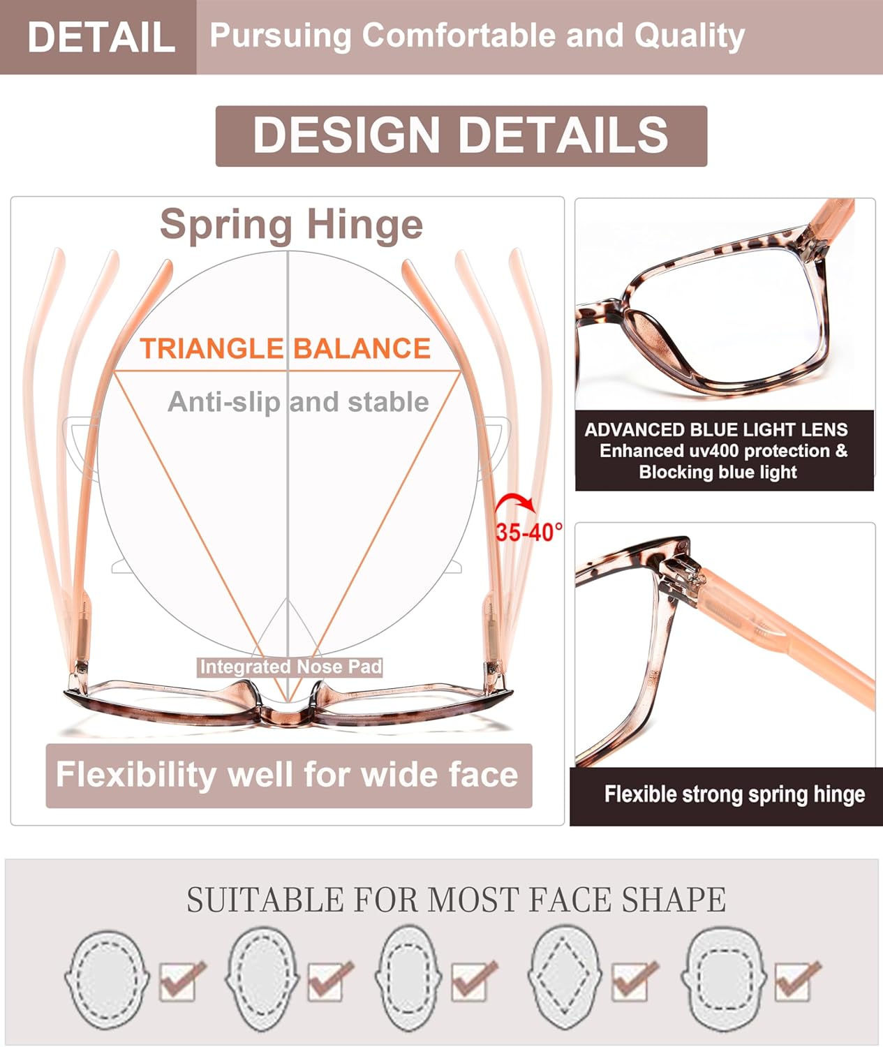 EYEURL 5-Pack Cat Eye Reading Glasses for Women Oversized Blue Light Blocking Readers Anti-Glare/UV Rays eyeglasses with Spring Hinges 1.50