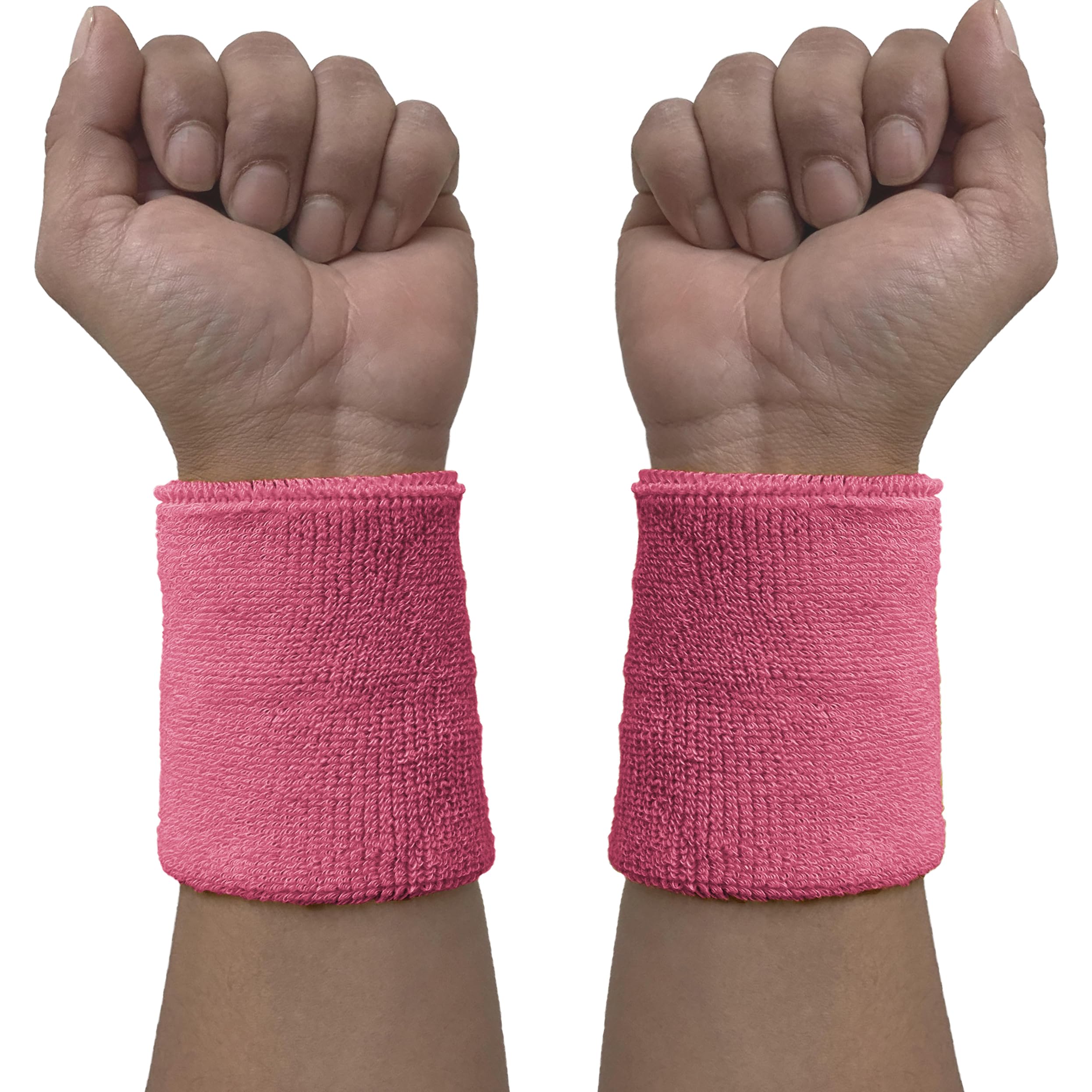 Couver Wrist Sweatband - Bright Pink Solid Cotton Terry Colth Sport Wristband, 1 Pair โ image 1