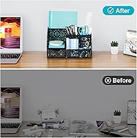 Vista 5 de EasyPAG Organizador de Escritorio Portaplumas con Cajón Copa para Lápices para Escritorio 6 Compartimentos Caddy de Oficina de Metal