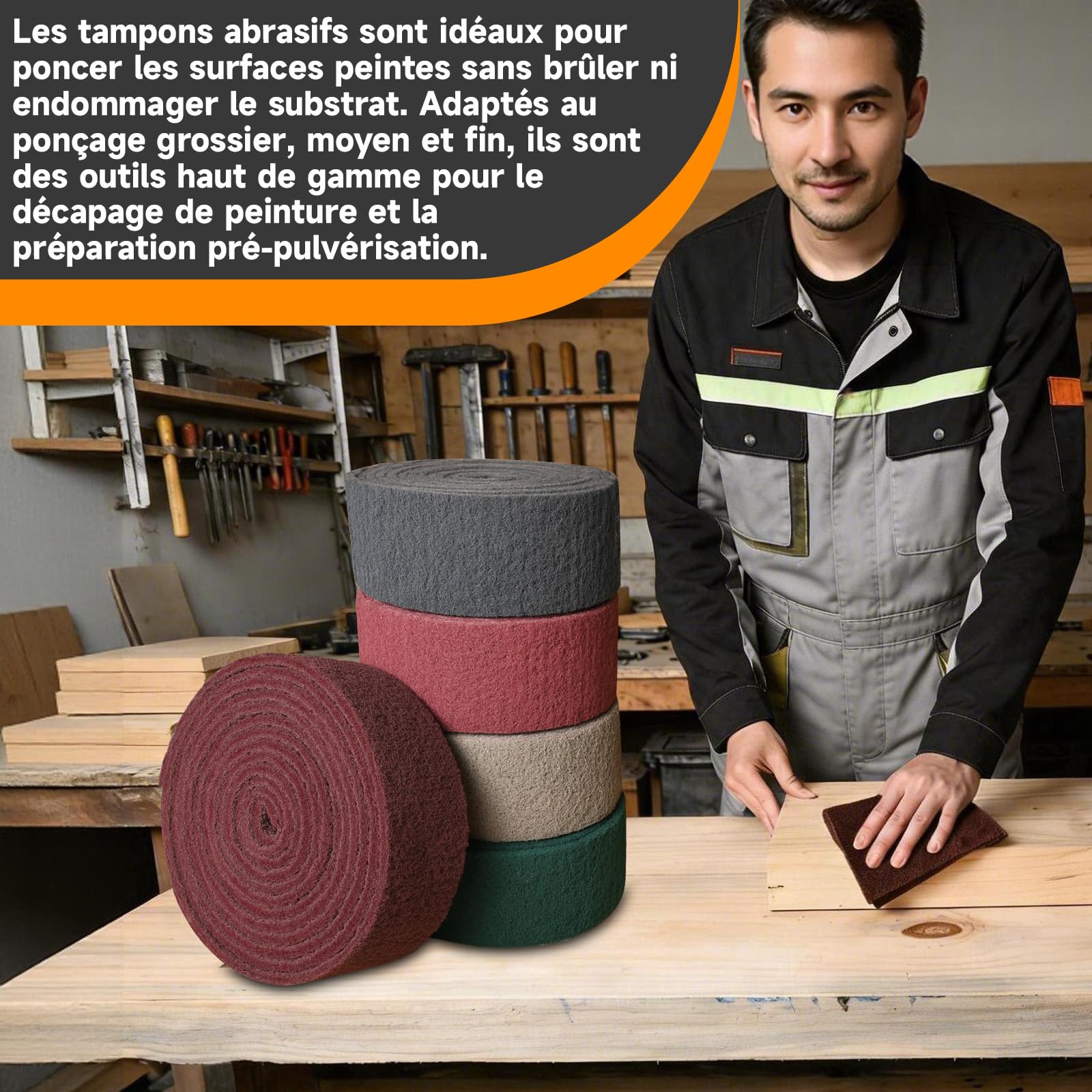 Tampons de Ponçage 5m x 95 mm, Grain 1000 Rouleau Eponge Abrasif | Idéale pour la Peinture, le Bois, le Métal, l'Acier Inoxydable Ponçage et Polissage