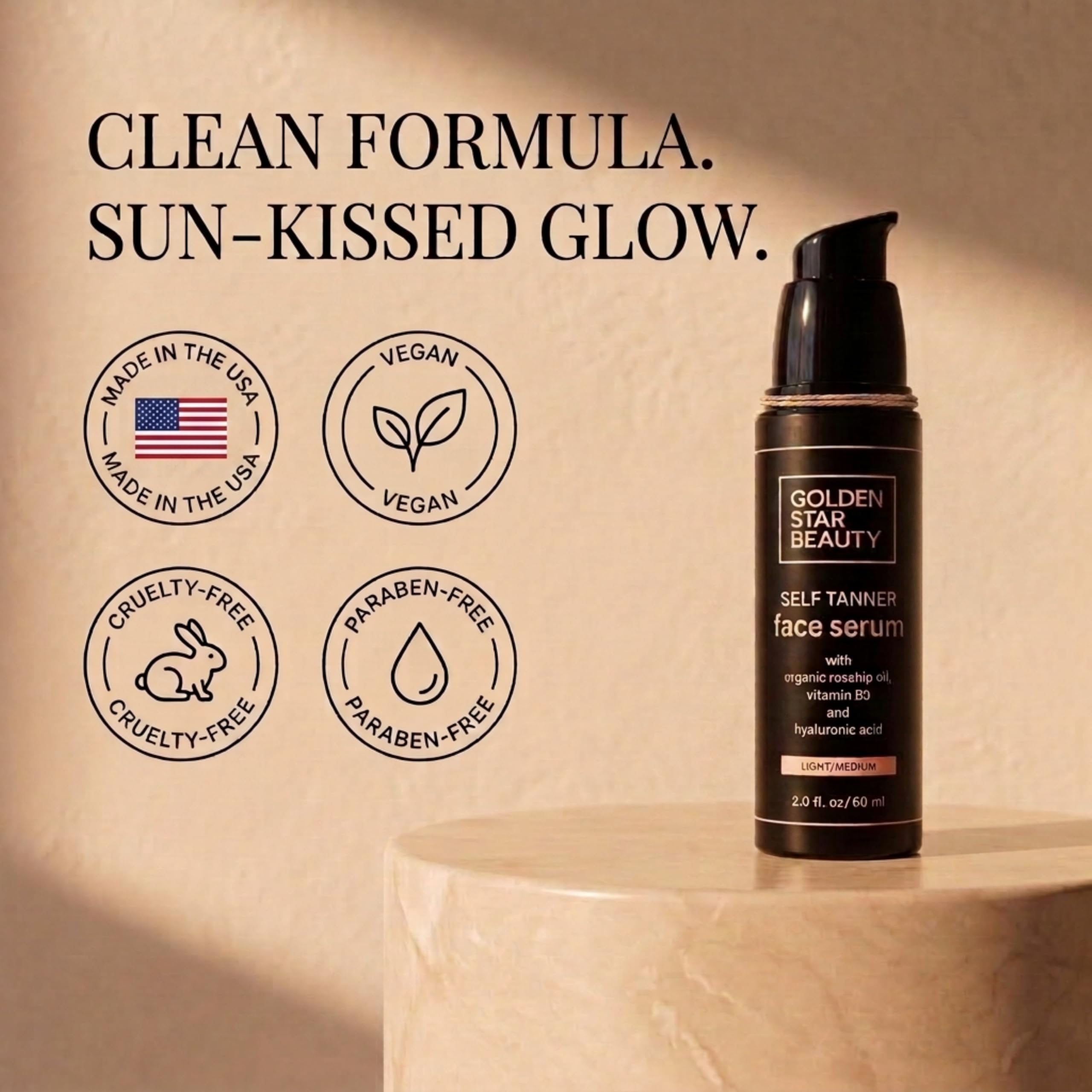 Face Tanner Self-Tan Serum with Hyaluronic Acid and Organic Oils