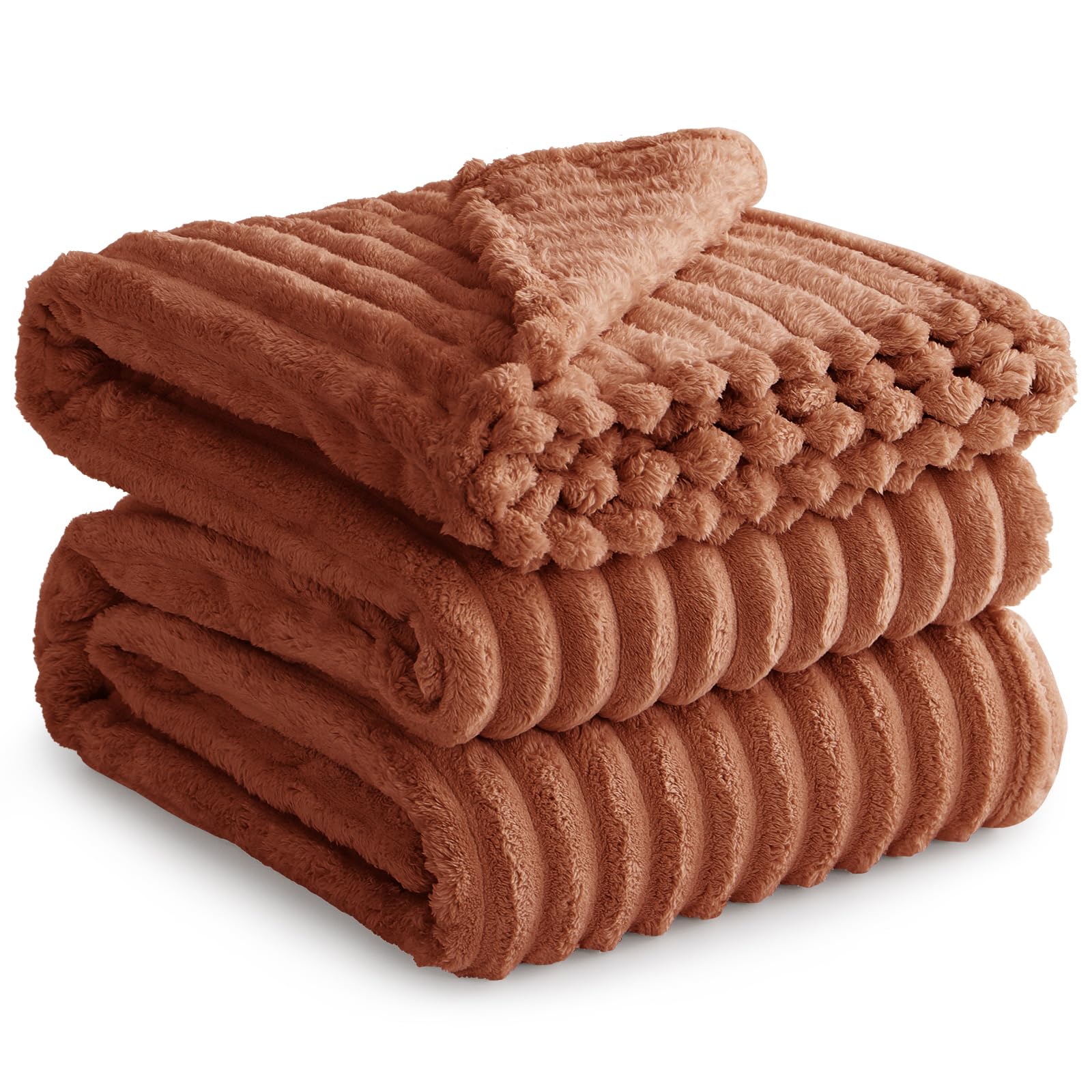 RUIKASI Orange Fleece Throw Blanket for Sofa - King Size Fluffy Terracotta Throws for Sofas Extra Large, Soft Warm Blanket Throw for Couch, Luxury Decorative Ribbed Bed Blanket 200x240cm — image 1