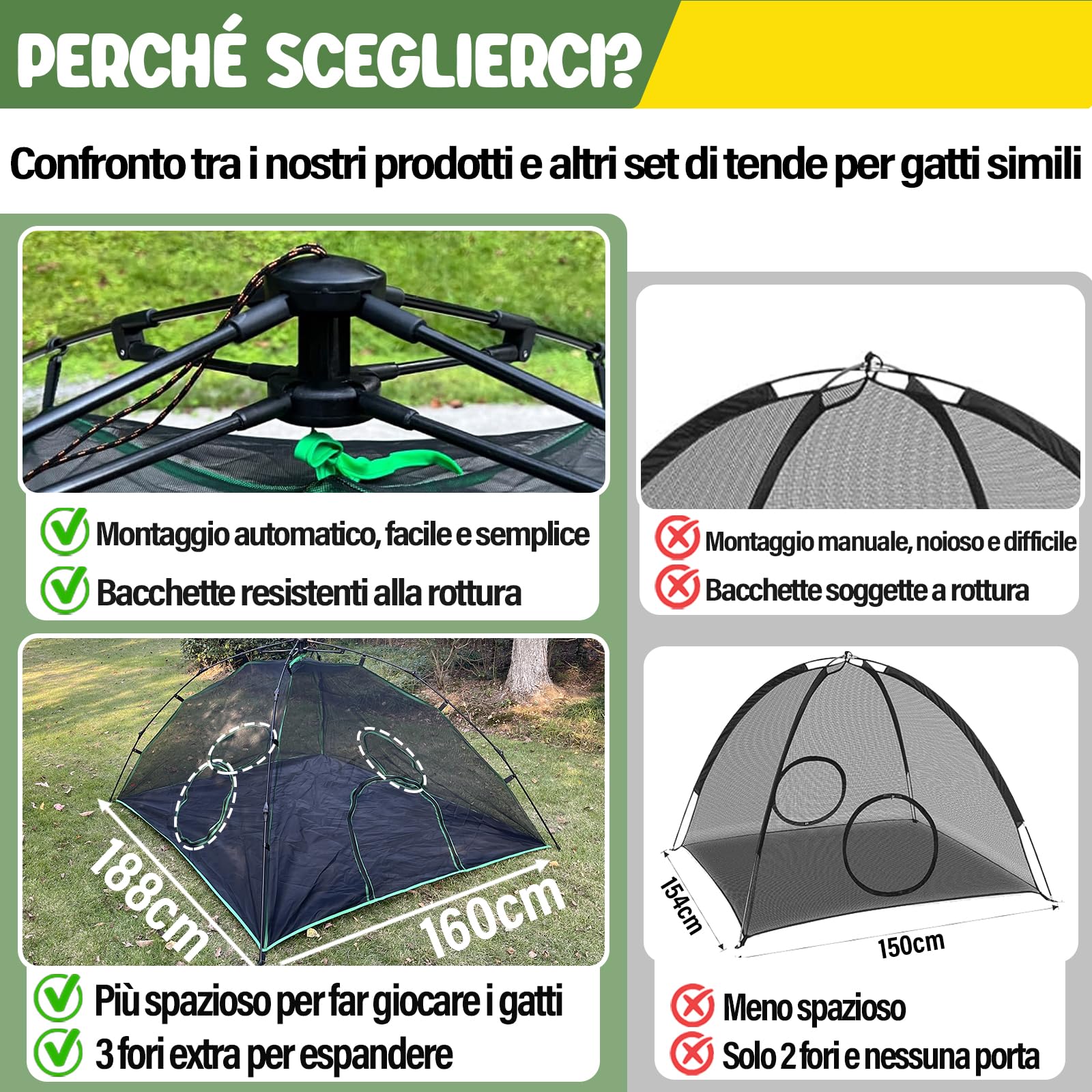 Pawtenda Recinzioni per gatto 3 in 1, portatile, per esterni, con 1 tenda a cupola, 1 tunnel dritto e 1 cubo, box all'aperto per gatto, conigli e altri animali