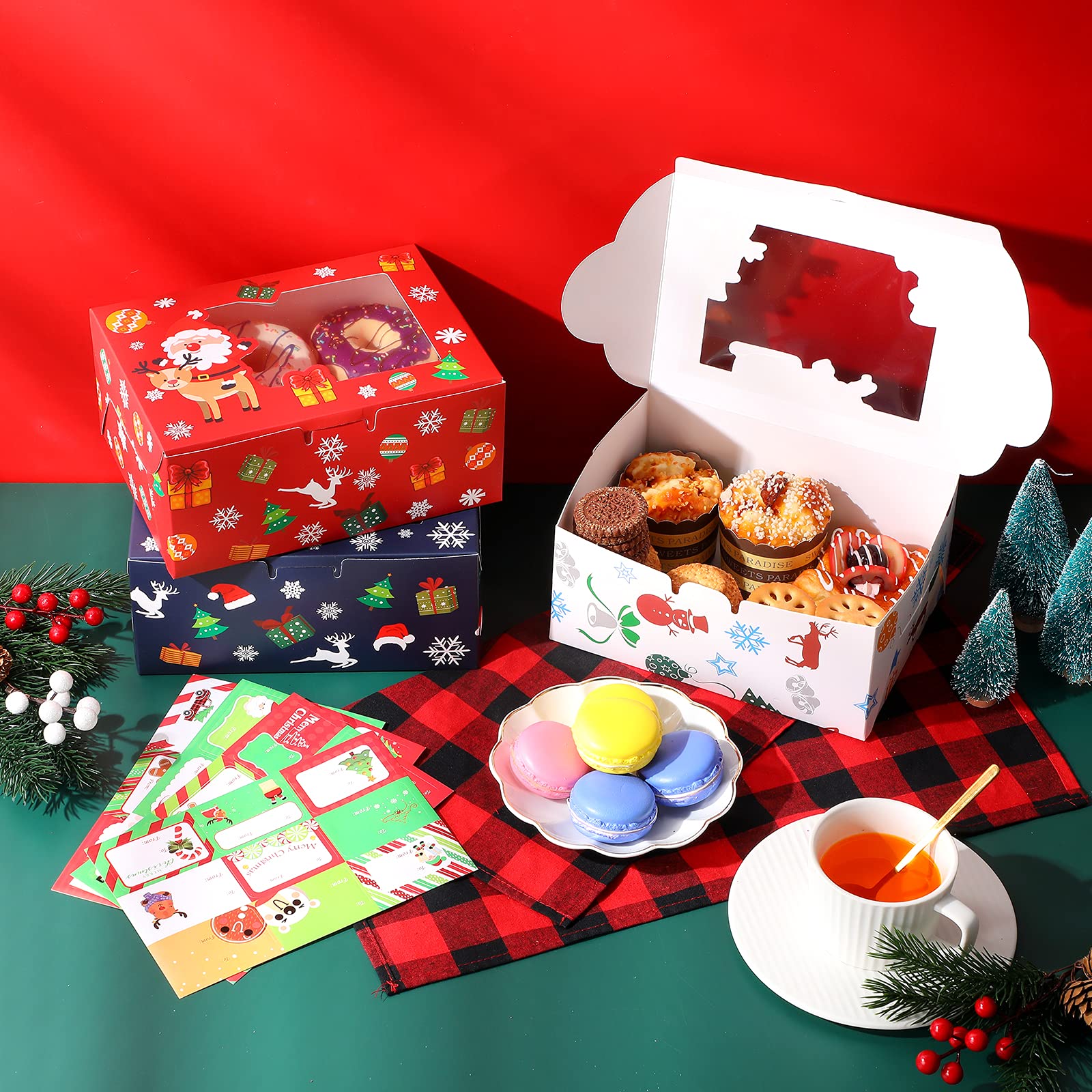 12 Stück Weihnachts-Keksboxen Mit Fenster – Faltbar, Mit Geschenkbändern & Anhängern!