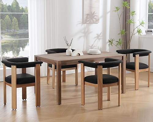Miniatura 7 de VESCASA Sillas de comedor tapizadas con patas rectangulares de madera marrón claro, sillas de comedor modernas de vellón sherpa de mediados de siglo
