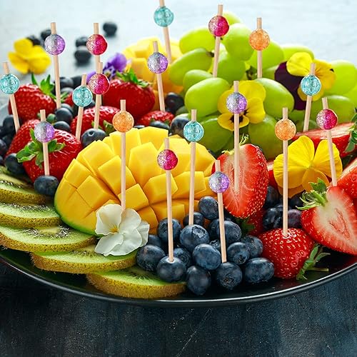 Miniatura 5 de ALINK 100 PCS Glitter Cocktail Picks, Christmas Colorful Pearl Cocktail Skewers for Appetizers, Fancy Wooden Toothpicks for Appetizers, Food,