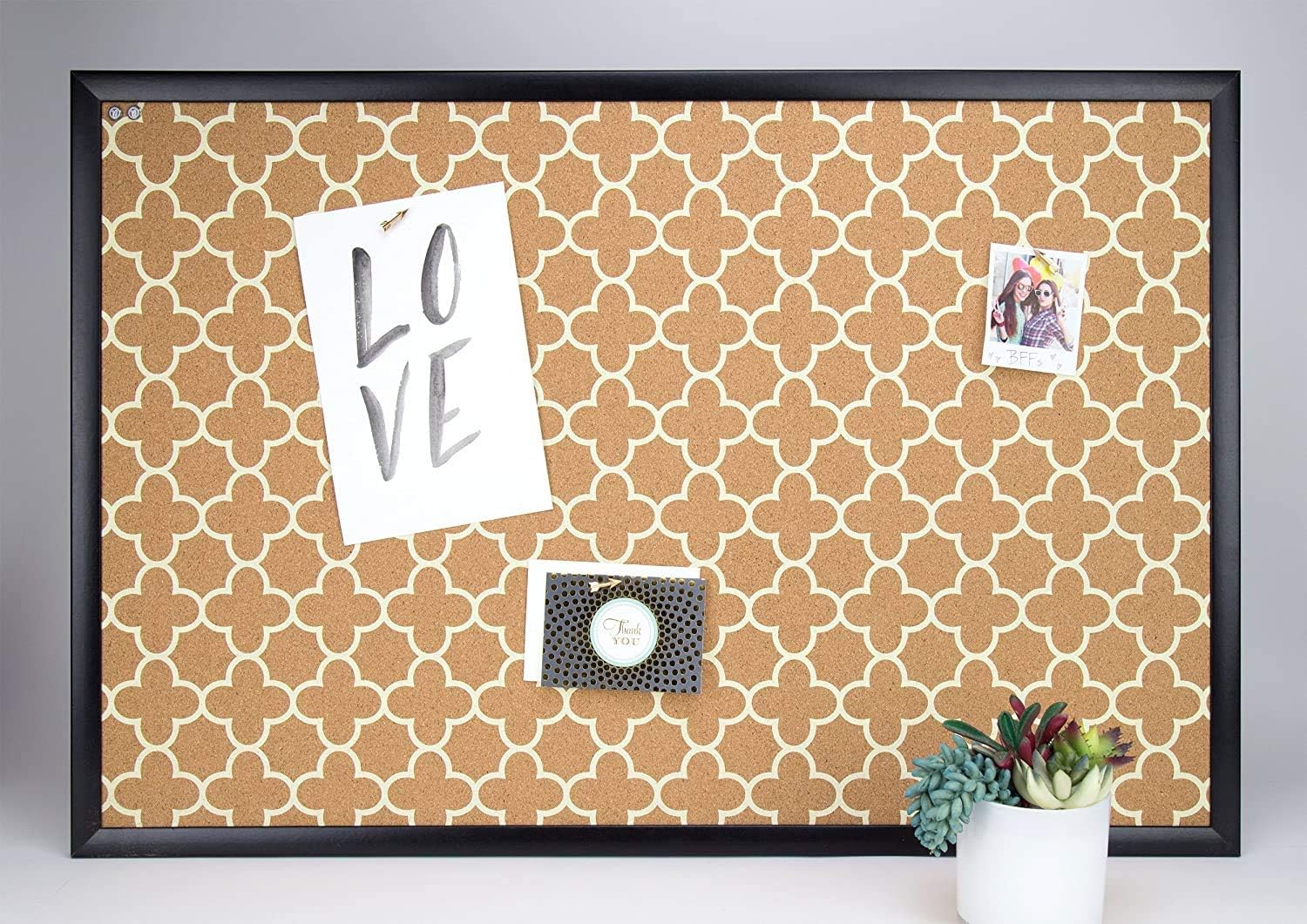 U Brands Cork Bulletin Board, 23 x 35 Inches, Black Wood Frame, Quatrefoil Fashion Design Print (306U00-01) : Everything Else