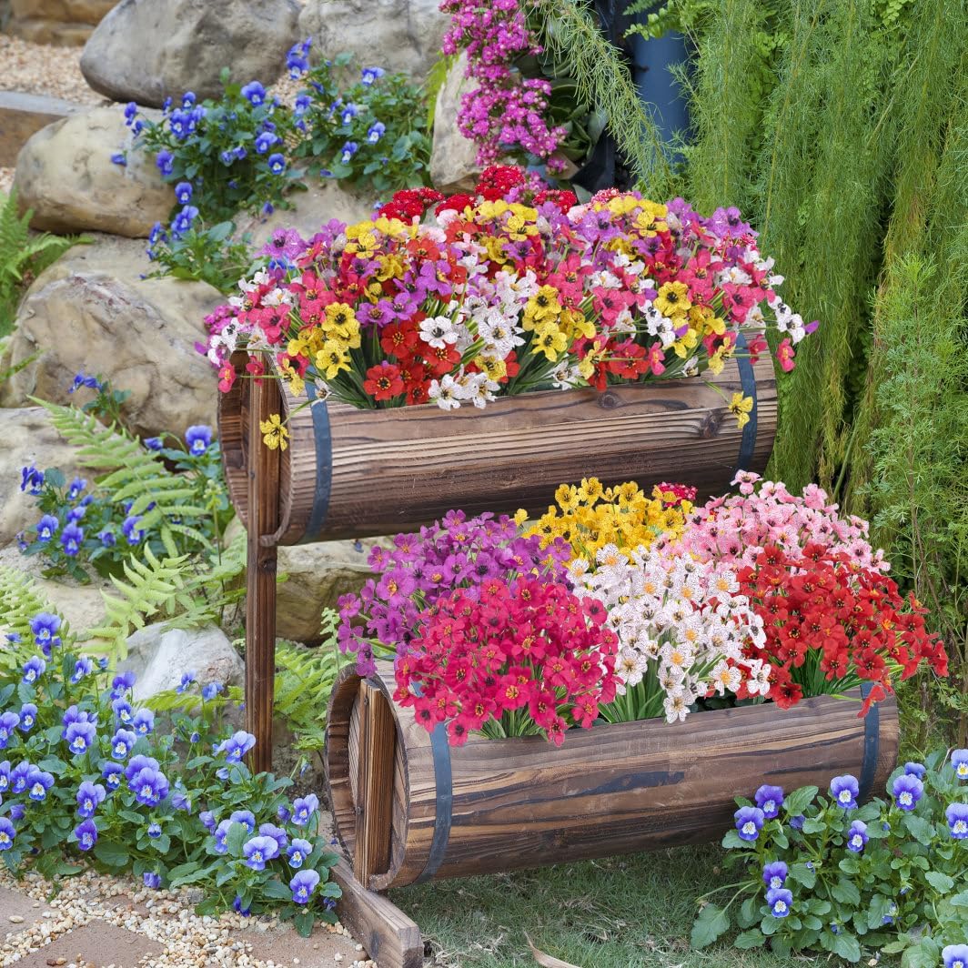 Bassion 24 Bundles Artificial Flowers for Outdoors Decoration, UV Resistant Mixed Color Silk Fake Faux Flowers Artificial Plants for Outside Window Box Porch Garden Home Decor - Image 6