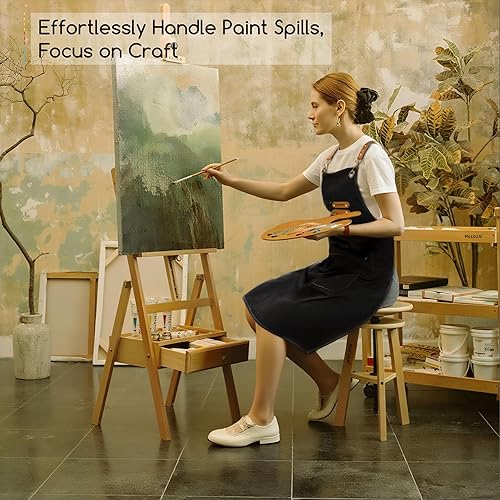 Miniatura 6 de MEEDEN Delantal de pintura para hombres y mujeres Delantal de arte de lona de poliéster impermeable ajustable con 3 bolsillos, delantal de artista