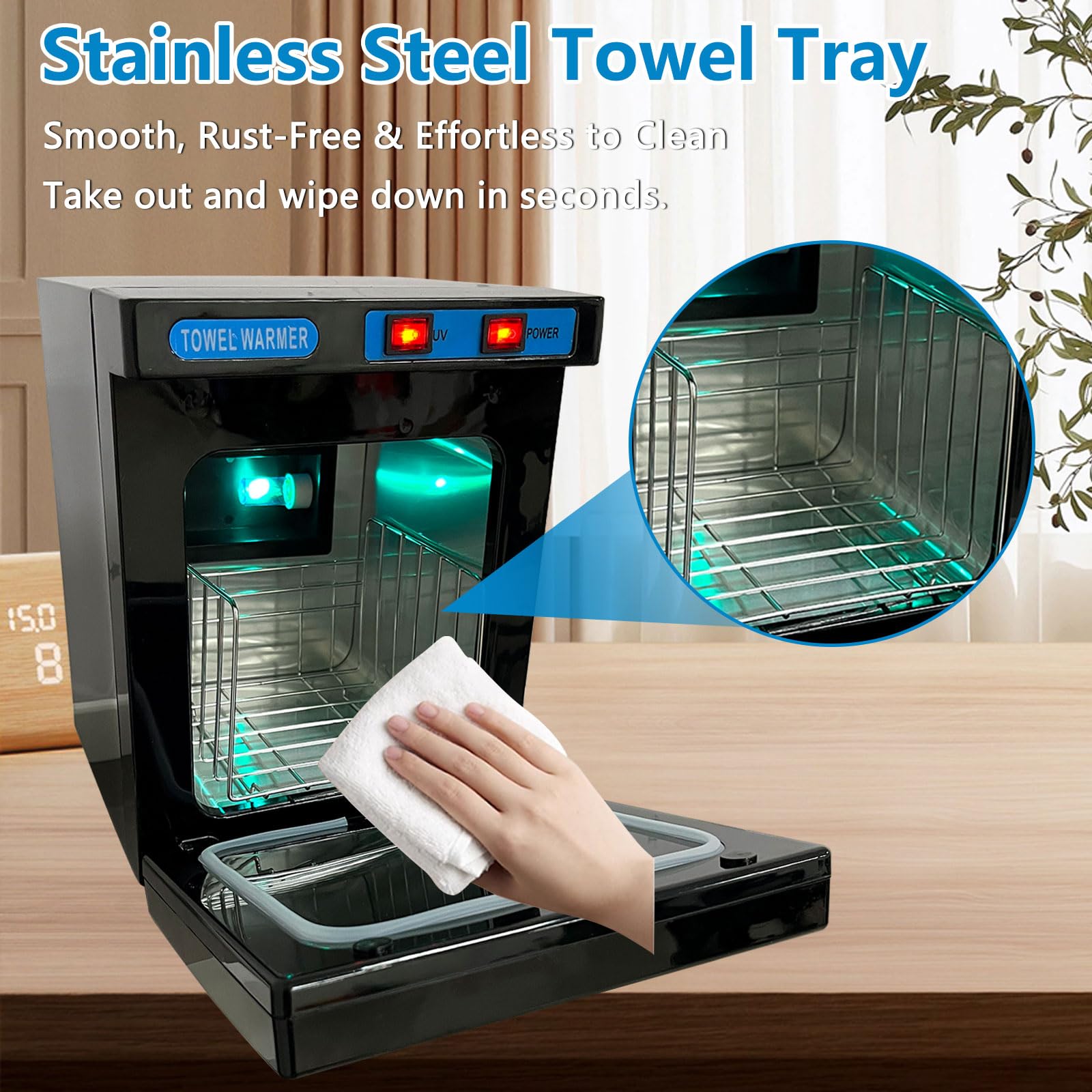 Scaldasalviette, armadietto caldo da 5 l, con sterilizzatore UV, riscaldamento a 360° e riscaldamento rapido, facile da usare per bellezza, salone, spa e uso domestico