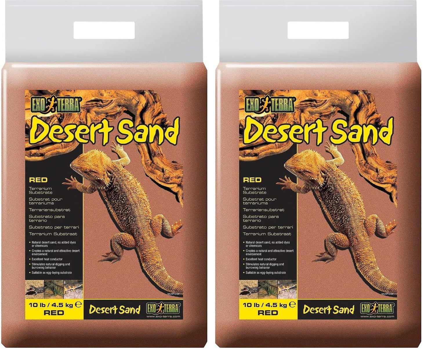 Exo Terra Desert Sand, Substrat für Wüstenterrarien, Terrariensubstrat, natürlicher Wüstensand, Rot, 4,5kg, 1 Stück (Packung mit 2)