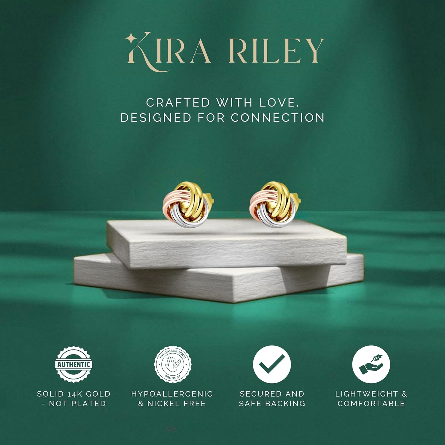 14k Solid Gold Knot Stud Earrings for Women - 14 Carat Small Ball Knots Studs - Nickel Free Earring - Pushback - Hypoallergenic - Elegant Jewelry Gifts for Her, Bridal, Anniversary, Your Wife