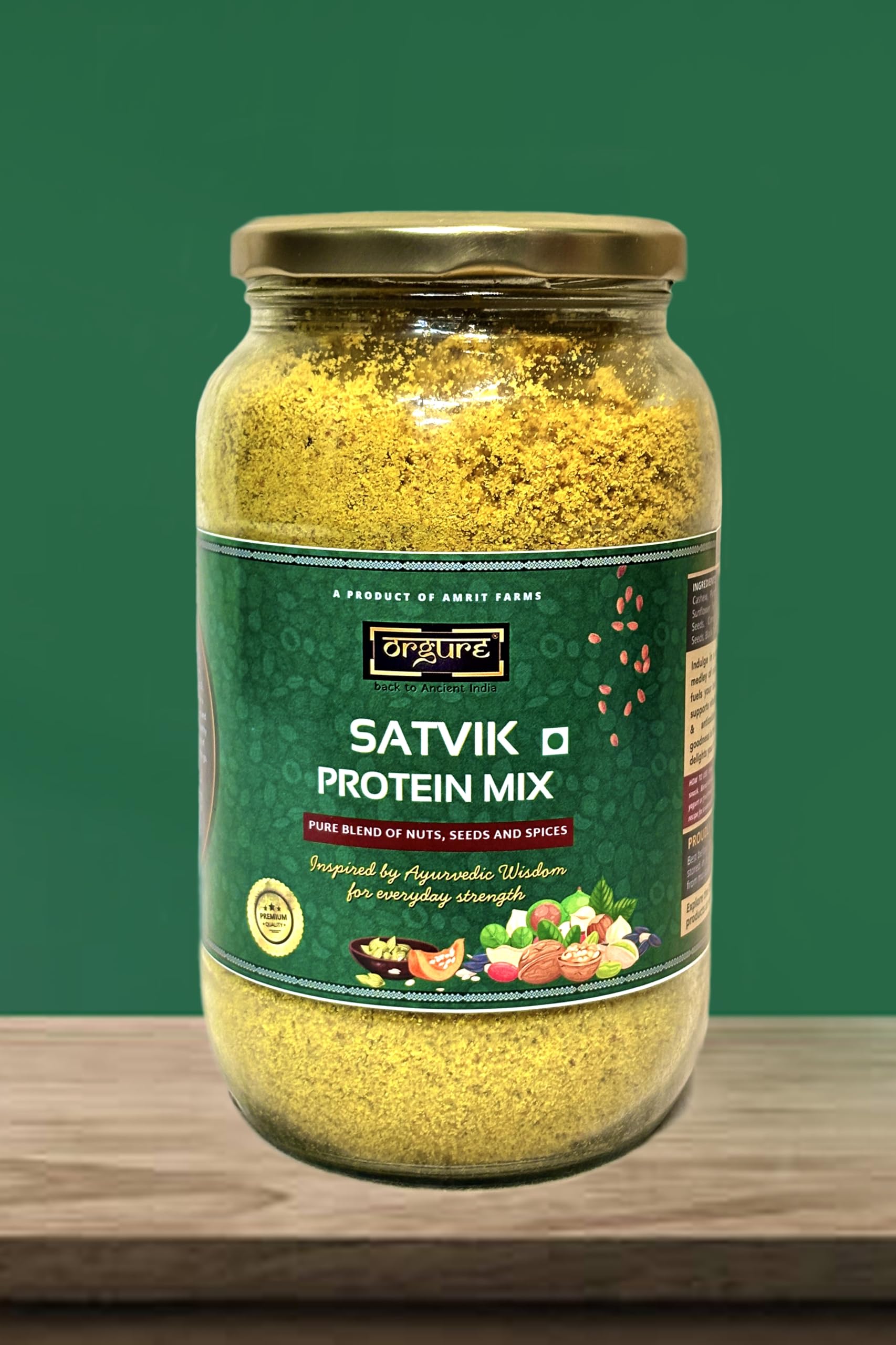 ORGURE - Satvik Protein Mix | Pure Blend of Nuts, Seeds and Spices | High in Protein, Fibre & Antioxidants | Plant-based | Healthy Snacking | Glass Jar | Pack of 125gm-image-37