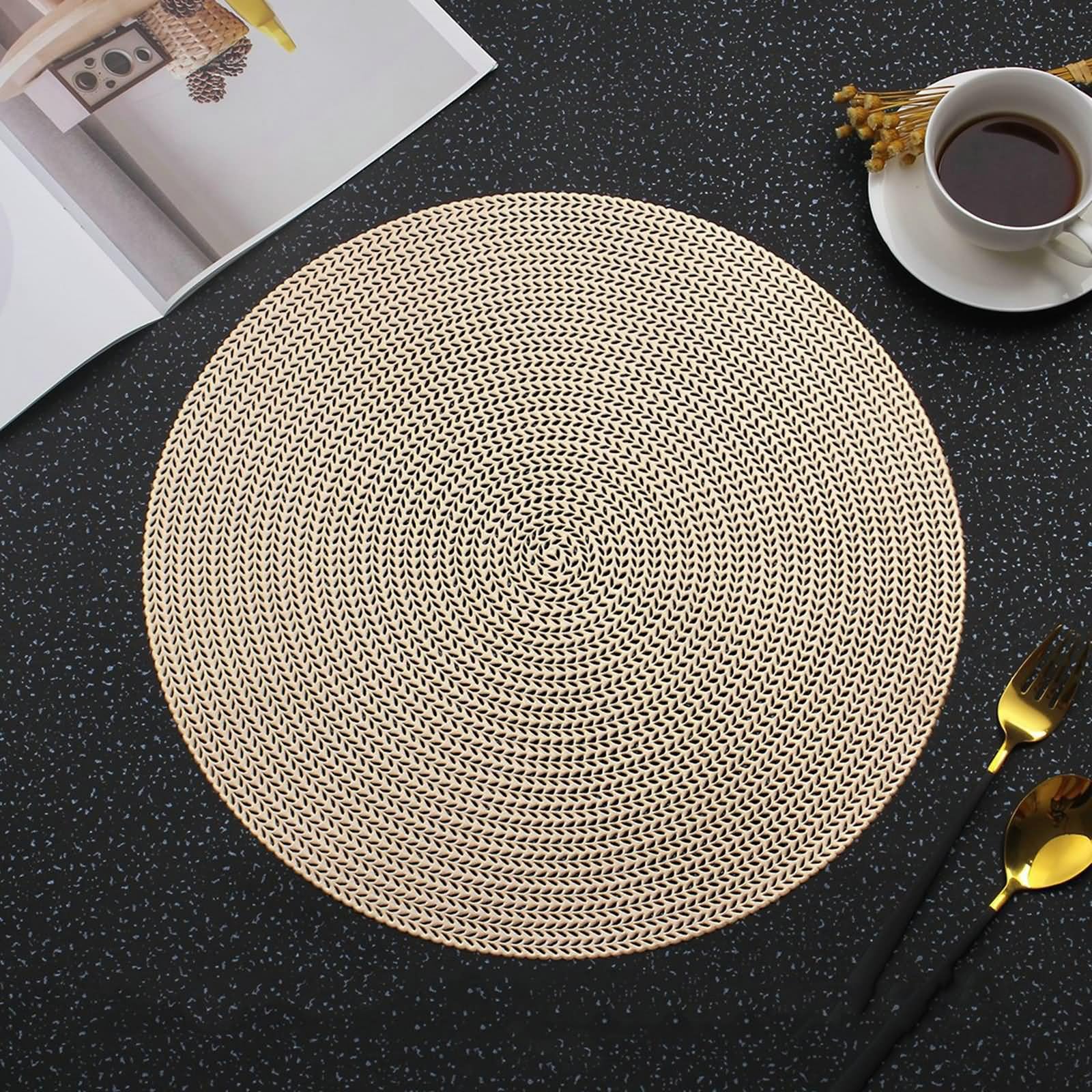 Dessous de table doré rond motif blé PVC set de table cuisine 38cm