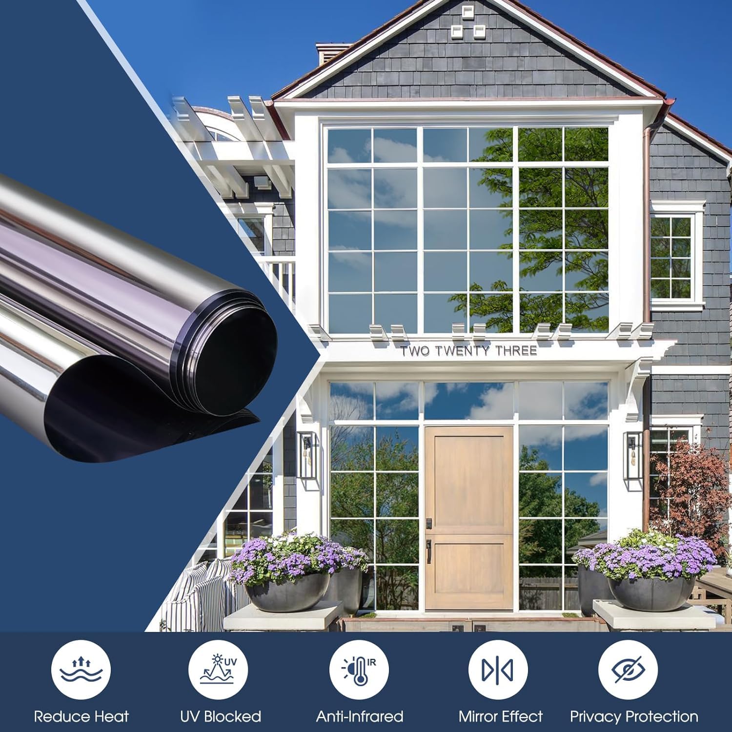 All-In Pellicola a Specchio Autoadesiva per Finestre, Protezione Solare, Anti-Uv, Isolamento Termico Statico (90 X 400 cm, Nero)