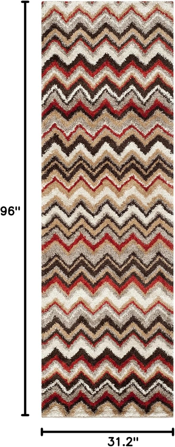 SAFAVIEH Tahoe Collection 2'6" x 8' Beige/Brown TAH477G Boho Chevron Non-Shedding Living Room Entryway Foyer Hallway Bedroom Runner Rug