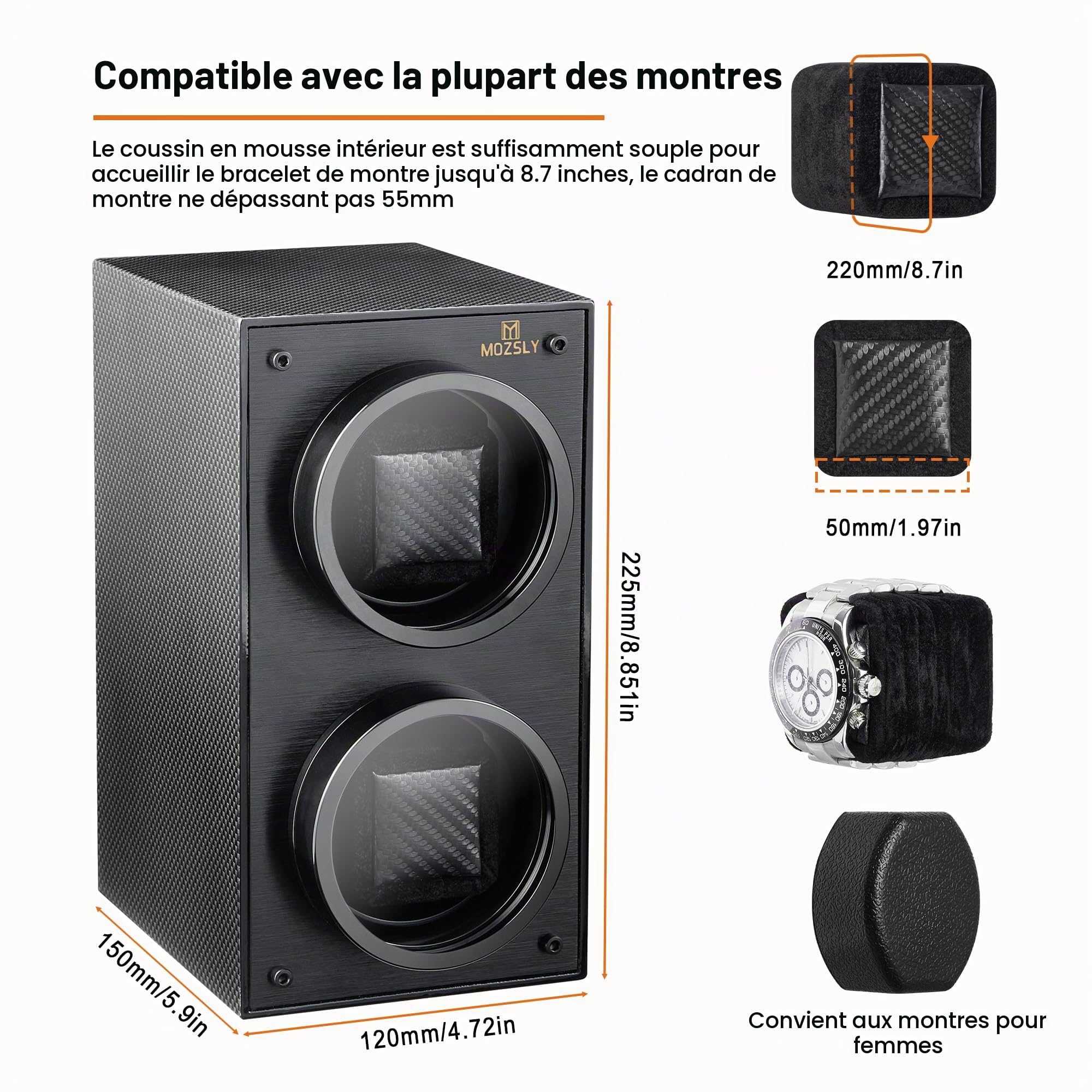 MOZSLY Remontoir pour Montres automatiques Individuelles 12 Modes de Rotation avec Moteur Silencieux en métal argenté, argenté