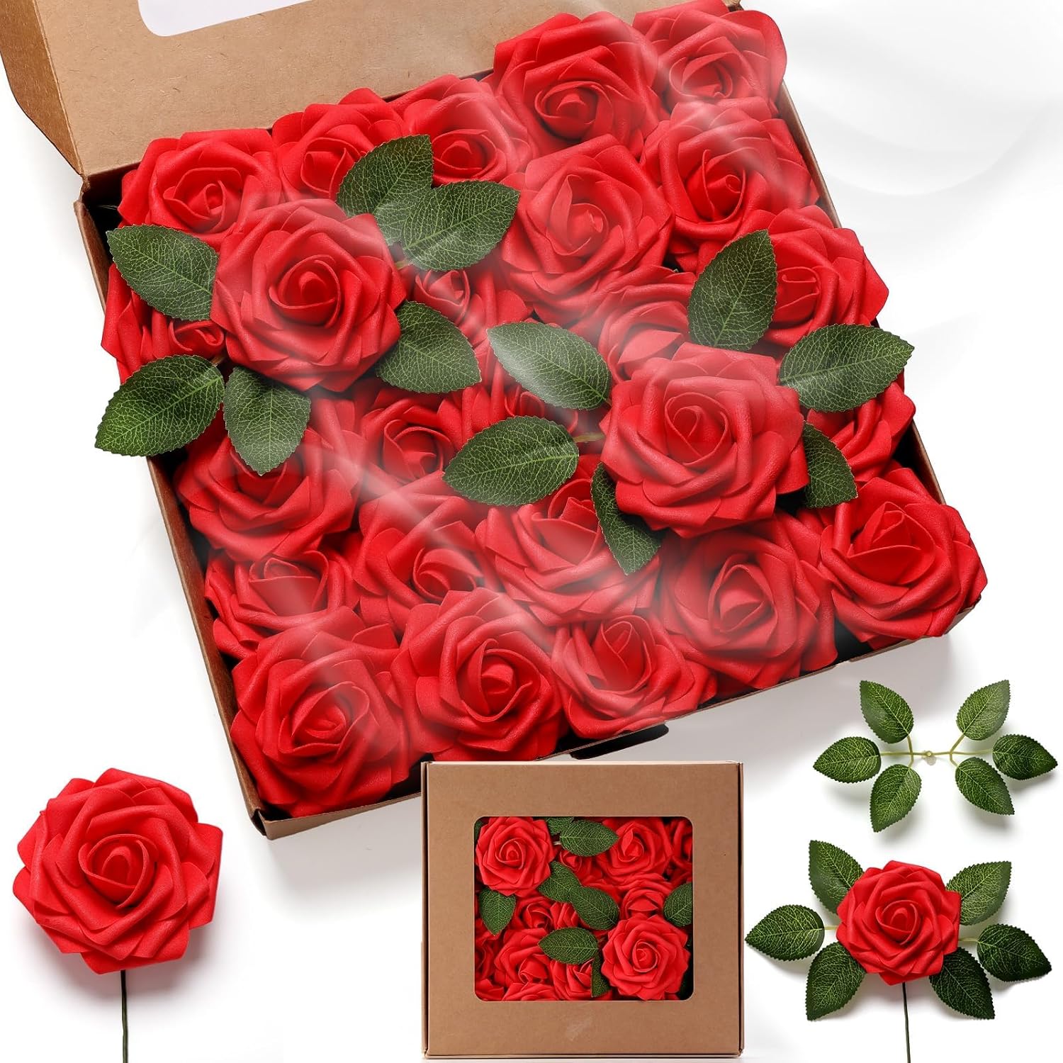 Amazon.com: 50pcs Scented Artificial Roses Realistic Foam Fake Flowers ...