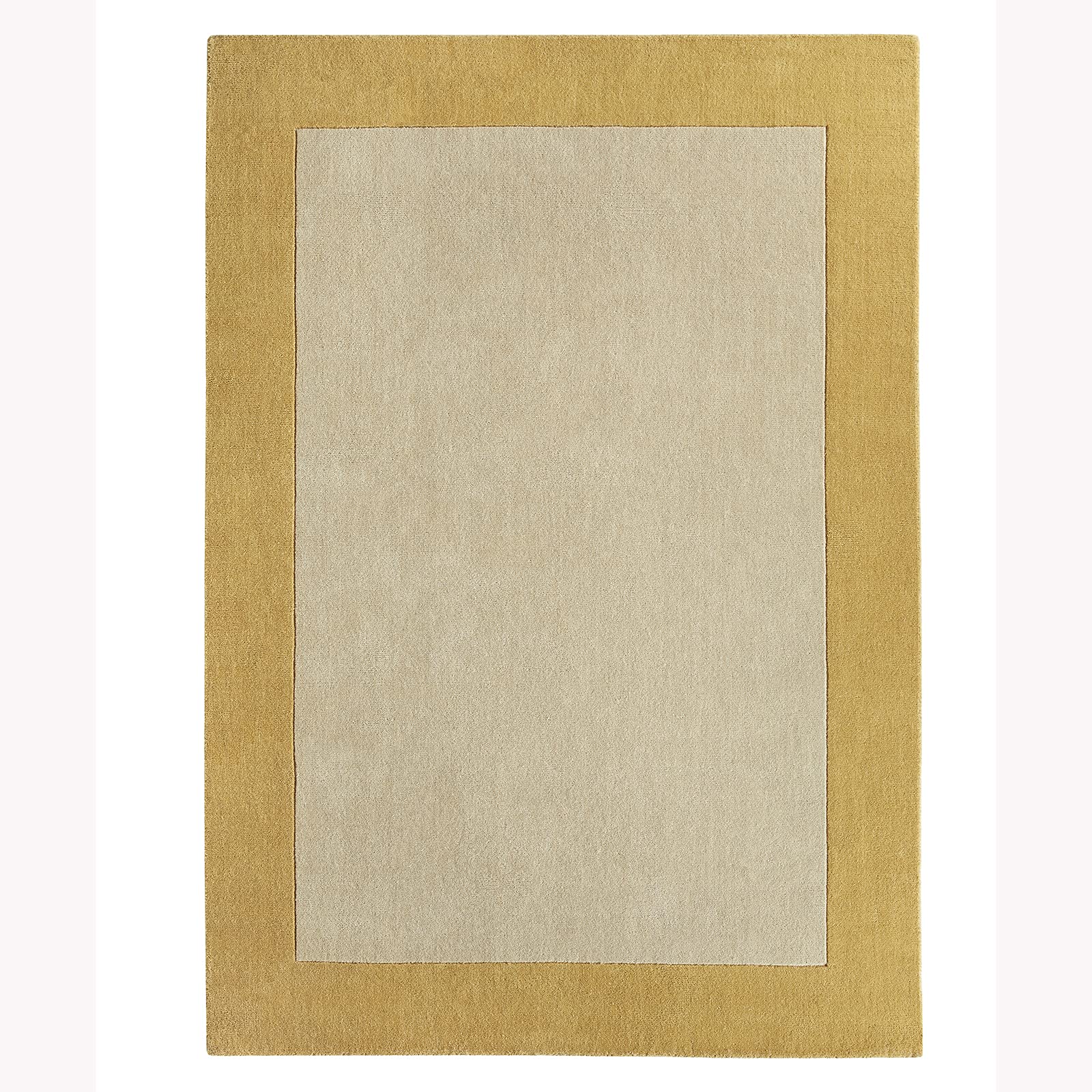 e-Rugs Contemporary Borders Plain Wool Hand Loom Woven Rug, Ochre - 200 x 290cm