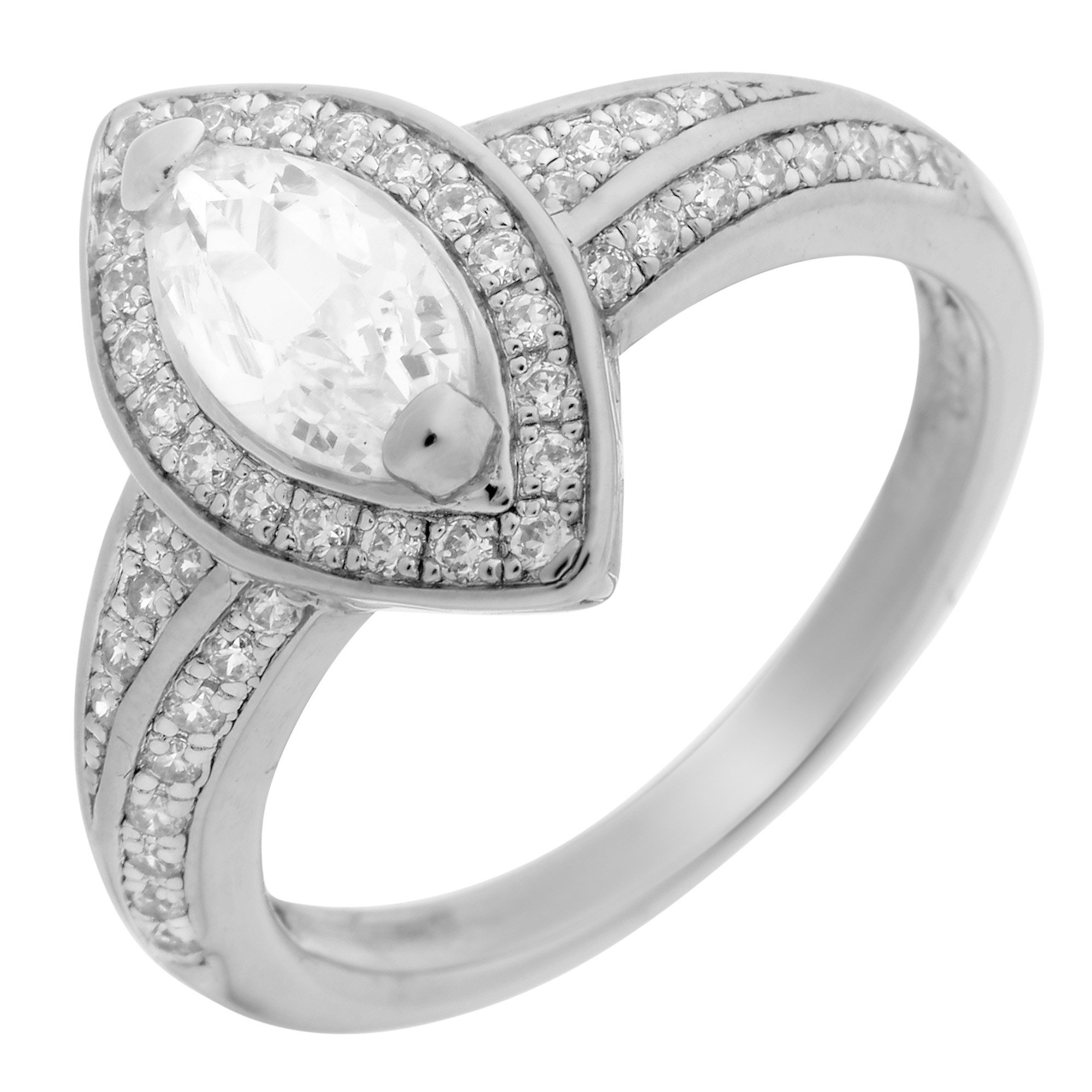 Orphelia Women's Ring Rhodium-Plated 925 Silver with Marquise Cut White Cubic Zirconia Size 50 (15.9) 52 (16.6) silver