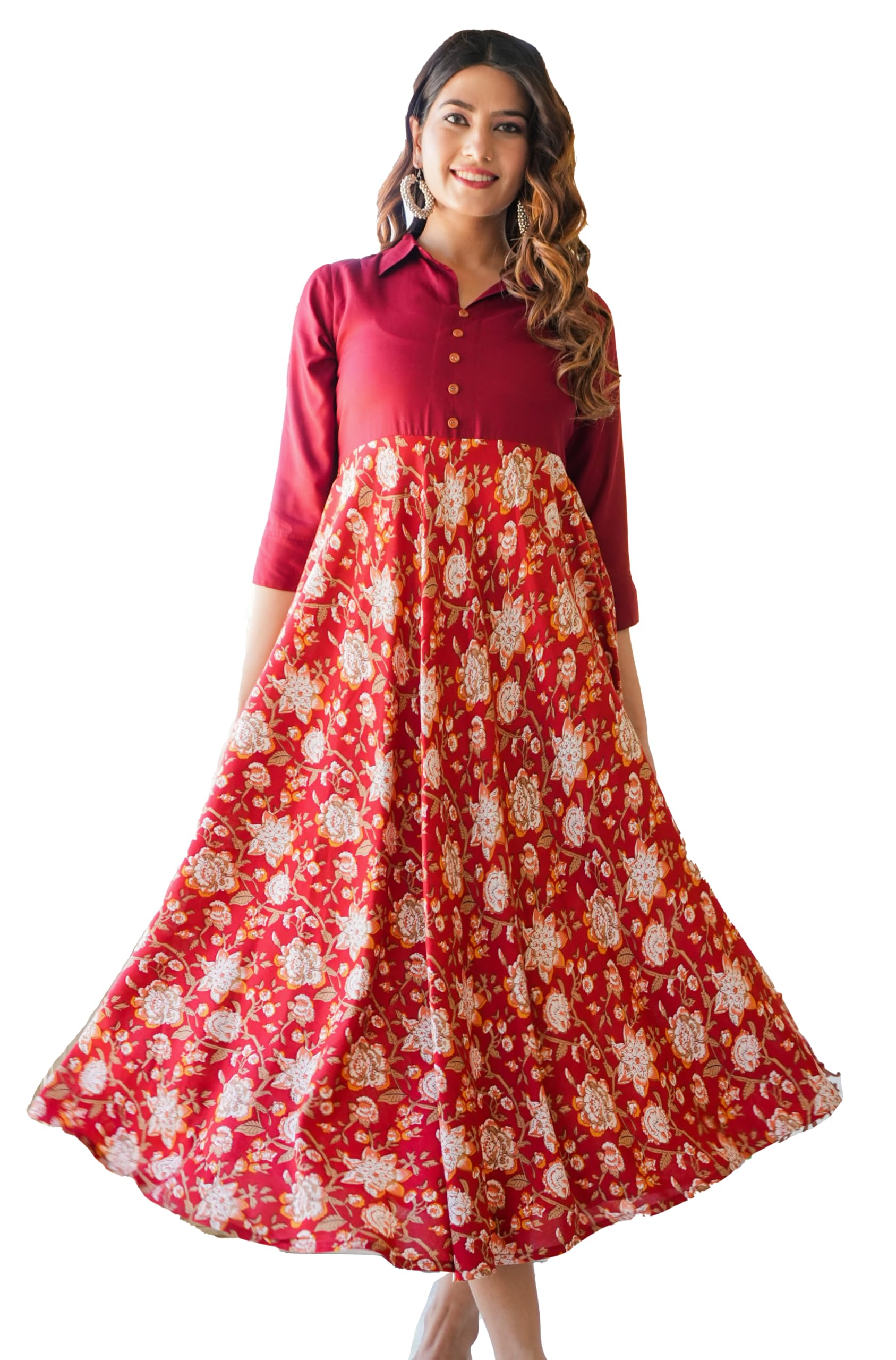 Women's Floral Printed Anarkali Maxi Dress-image-46