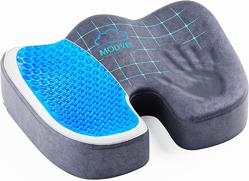 Modvel Cojín de asiento mejorado de gel, almohada de espuma viscoelástica de alta densidad para silla de oficina, almohadilla ortopédica Gris
