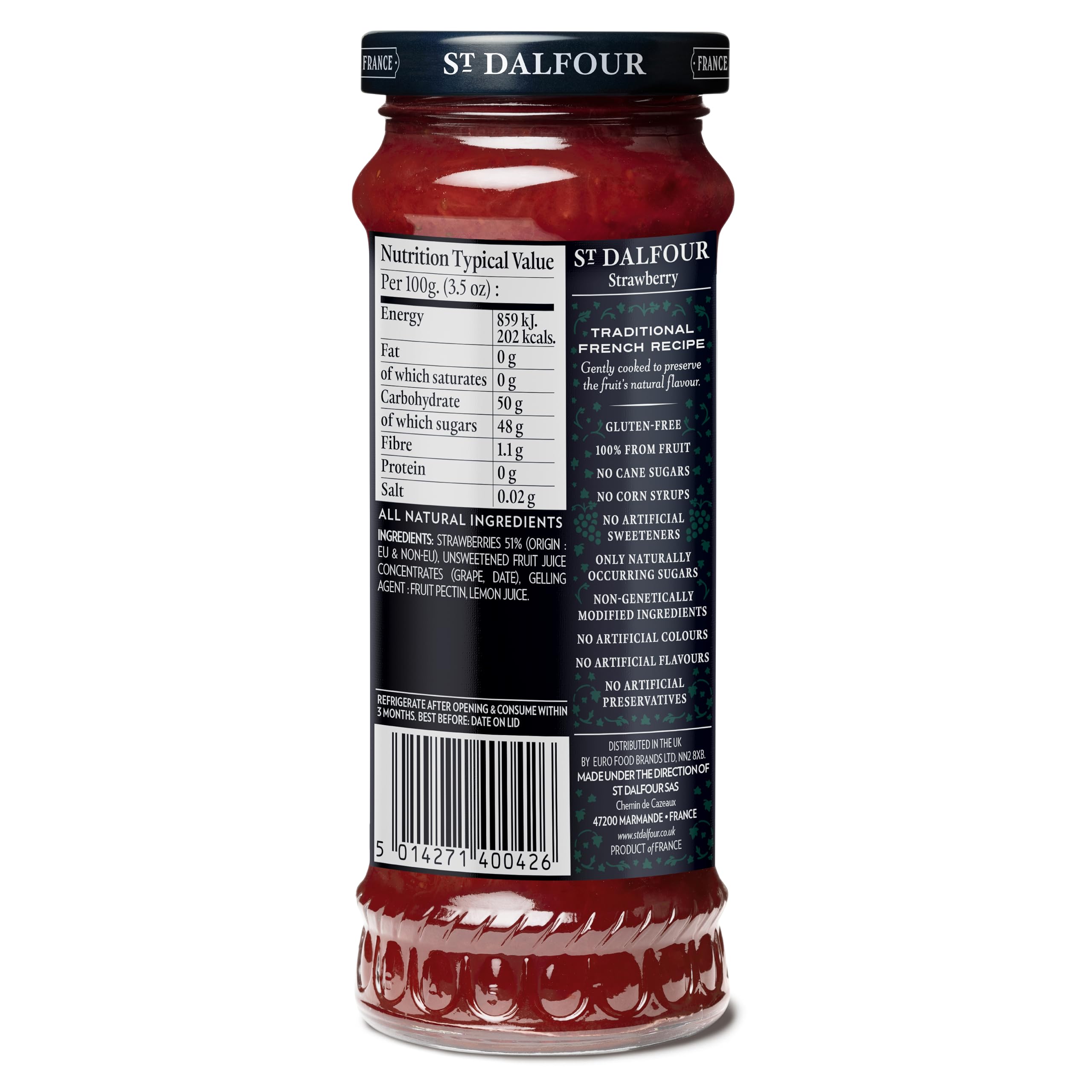 St. Dalfour Erdbeerfruchtaufstrich 284g - ohne Zuckerzusatz, 100% echte Früchte, rein natürliche Marmeladenalternative, vegan, glutenfrei, gentechnikfrei, hergestellt in Frankreich - Großpackung 6 x