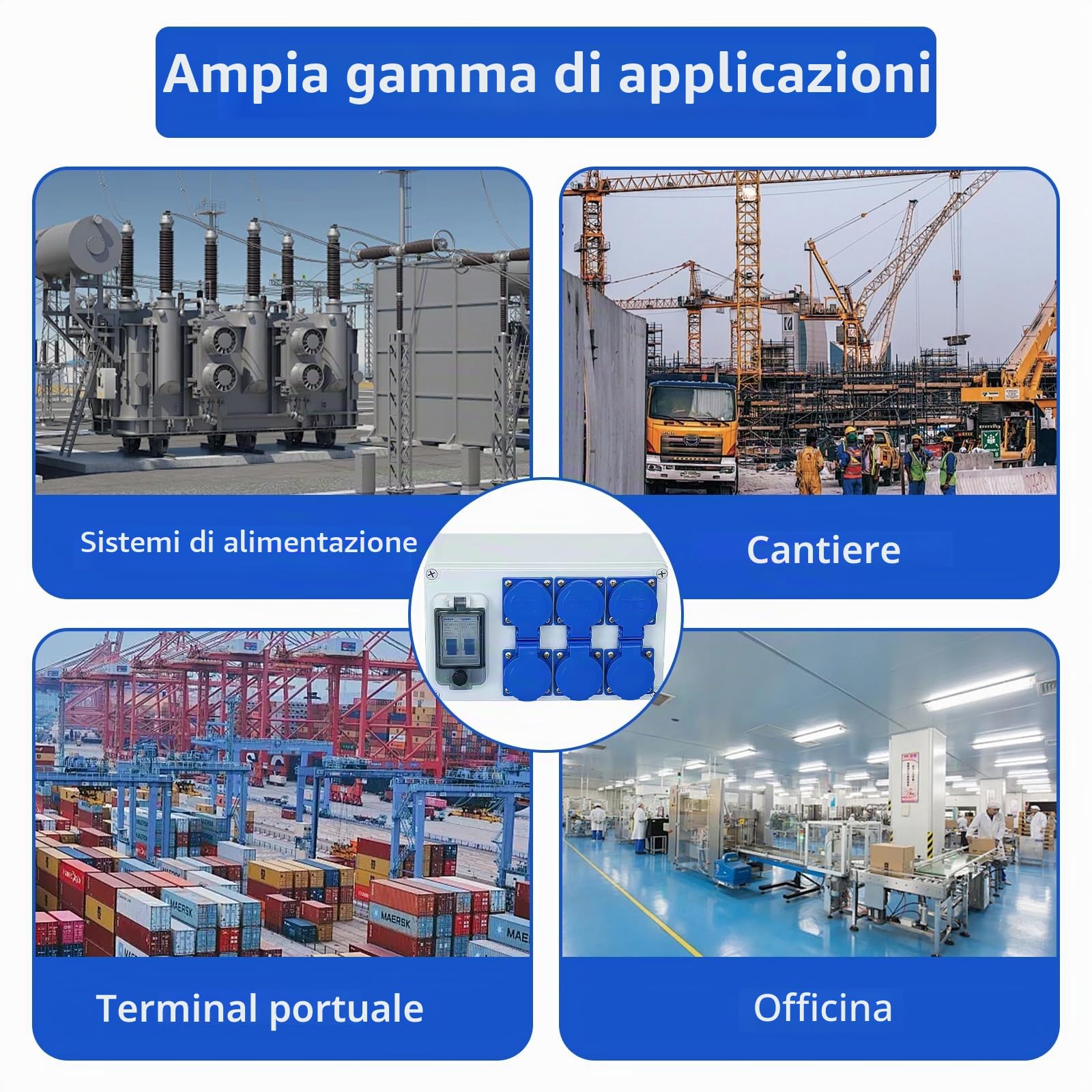 Cofanetto Elettrico di Cantiere 250V, 16A Distributore a Parete con Interruttore Automatico, 6 Prese, IP54 Impermeabile, Distribuzioni di Corrente Cantiere di Costruzione per Interni ed Esterni