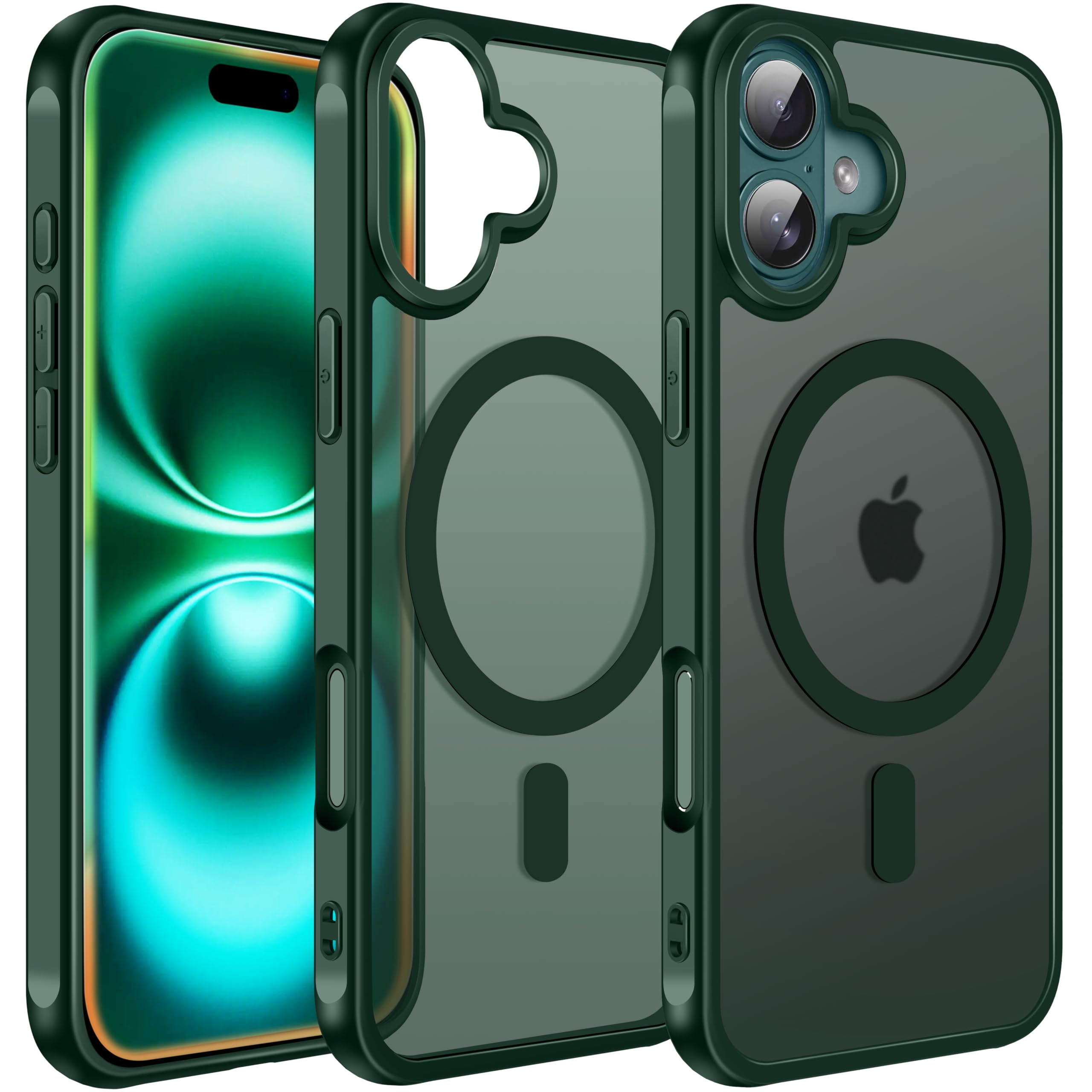 iVoler Cover Magnetica per iPhone 16, [Compatibile con MagSafe] [Protezione Antiurto di Grado Militare] Custodia Traslucida Opaca Posteriore Sottile Silicone Protettiva Case（Verde）
