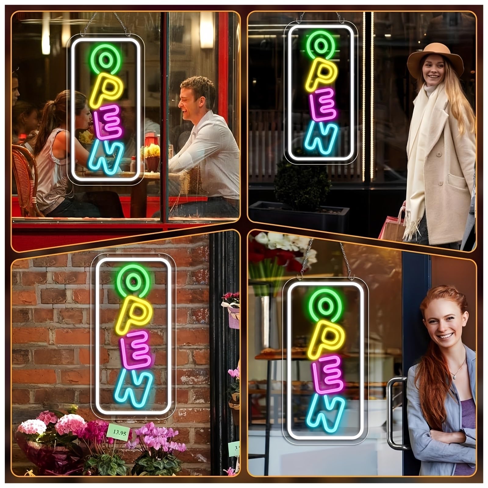 Generico luci al neon Insegna al neon aperta a LED per attività commerciale Luminosa colorata Porta finestra del negozio Caffetteria