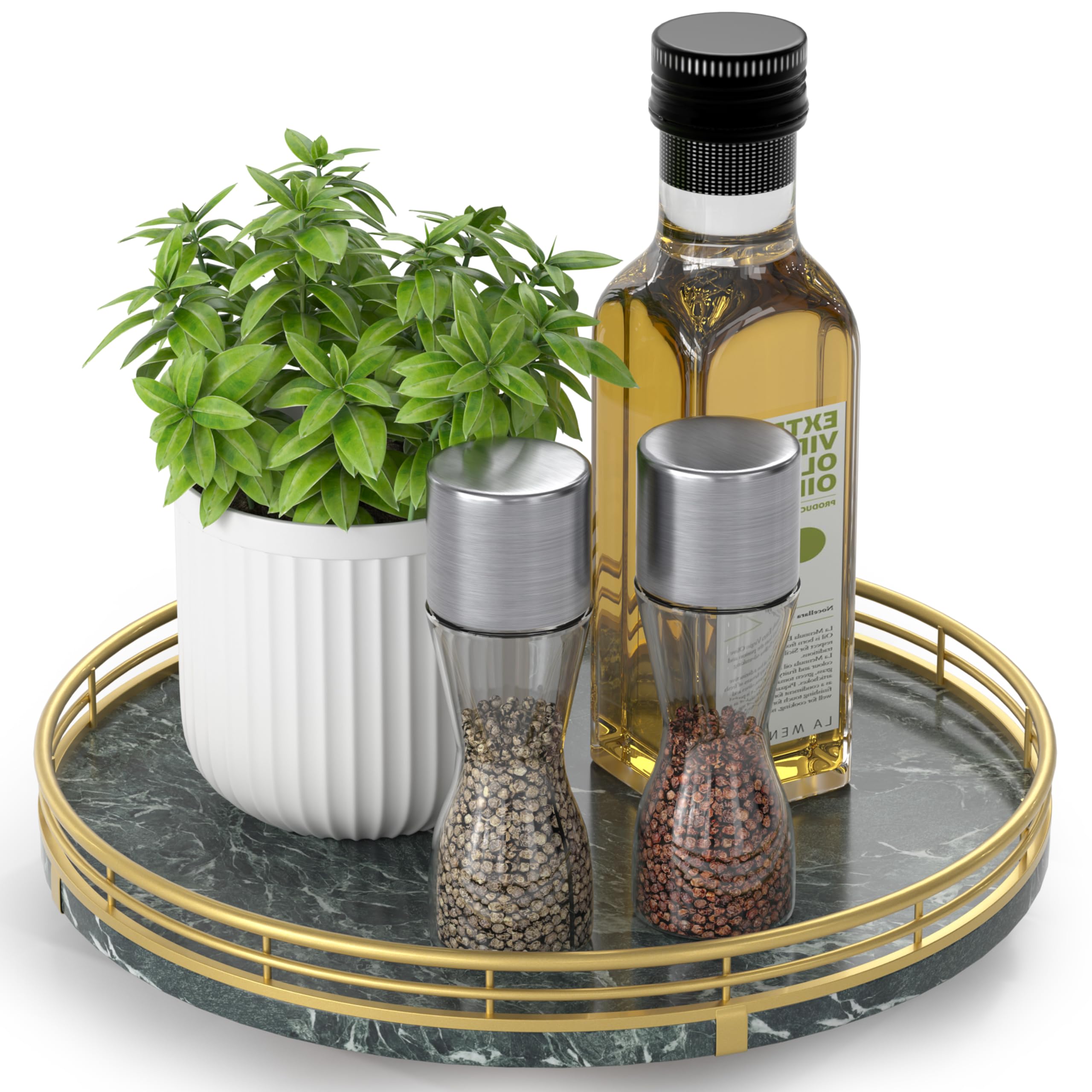 AMH 10-Inch Green Marble Lazy Susan with Gold Frame