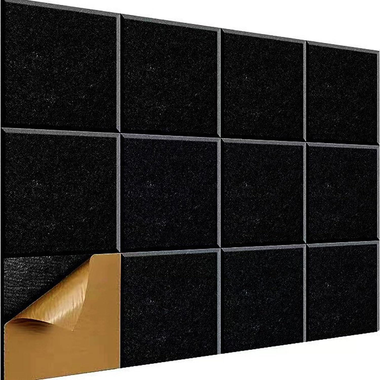 Quadratische Bunt Akustikplatten Selbstklebend 12 StüCke, Schallabsorber Schallschutz Mit Hochdichte Wandfliesen Schall DäMmung 30x30x0,9cm Studio BüRo, Akustische Behandlung Wanddekoration (Schwarz)