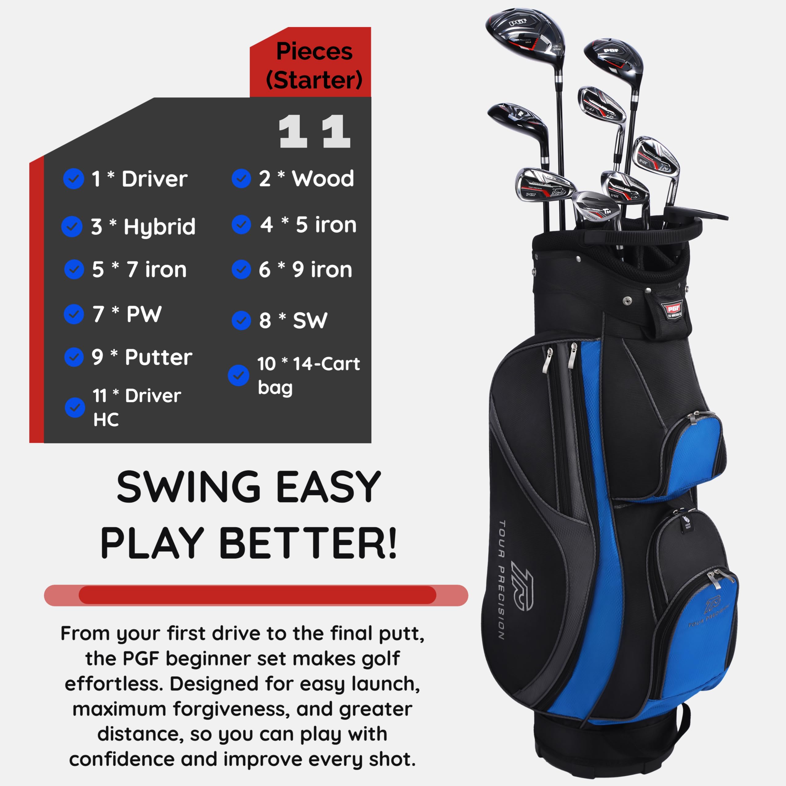 PGF Gold Tour Precision - Juego completo de palos de golf para hombres y mujeres
