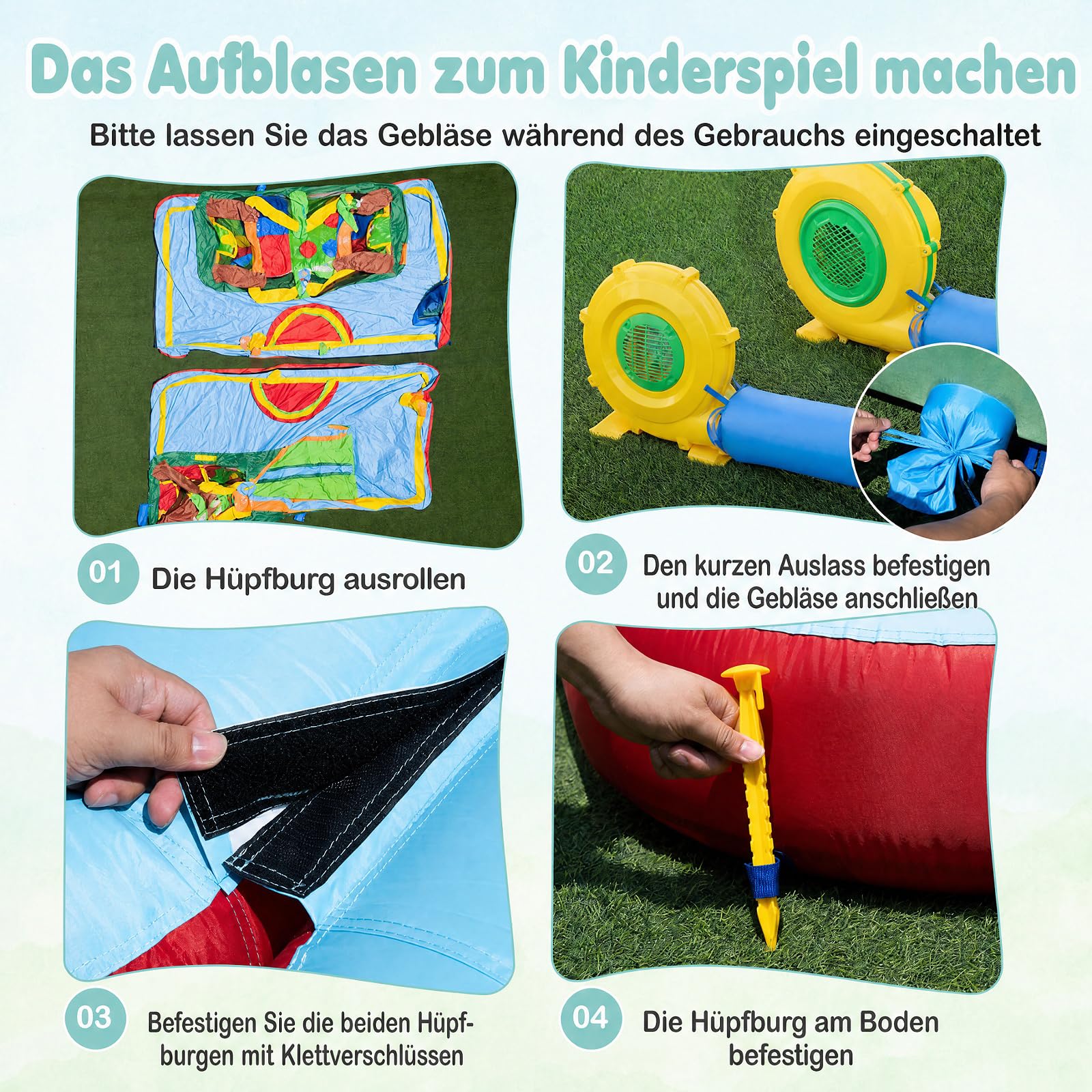 COSTWAY Hüpfburg XXL, Wasserpark, einzeln oder kombiniert verwenden | Bouncy Castle mit 2 Rutschen, Sprungbereich, Kletterwand, Ringwurfspiel, Planschbecken & 2 Wasserpistolen