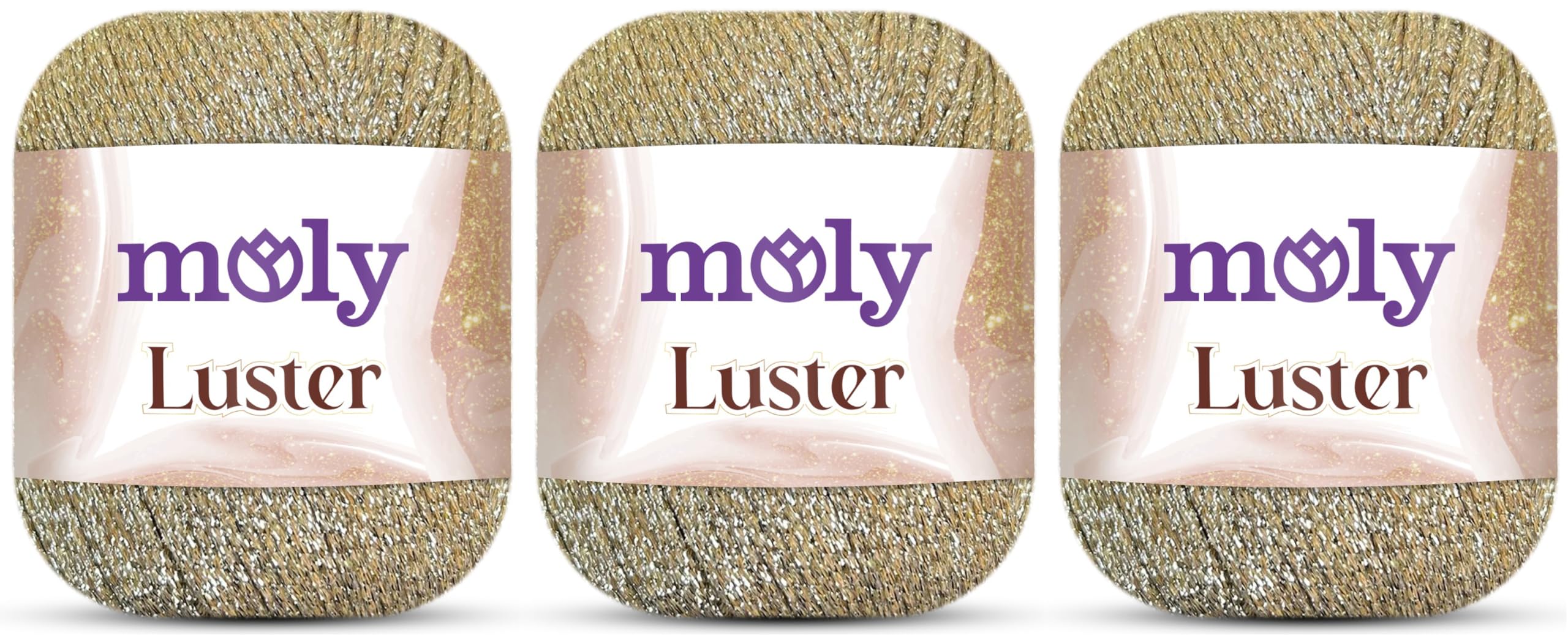 Moly Luster Cotton Glitter Yarn 3 Pack (3 x 100g) | 76% Cotton 24% Glitter | Soft Knitting & Crochet Yarn | 140m per Ball | 4.5mm Needles | for Sweaters, Cardigans, Shawls & Bags (13 Gold)